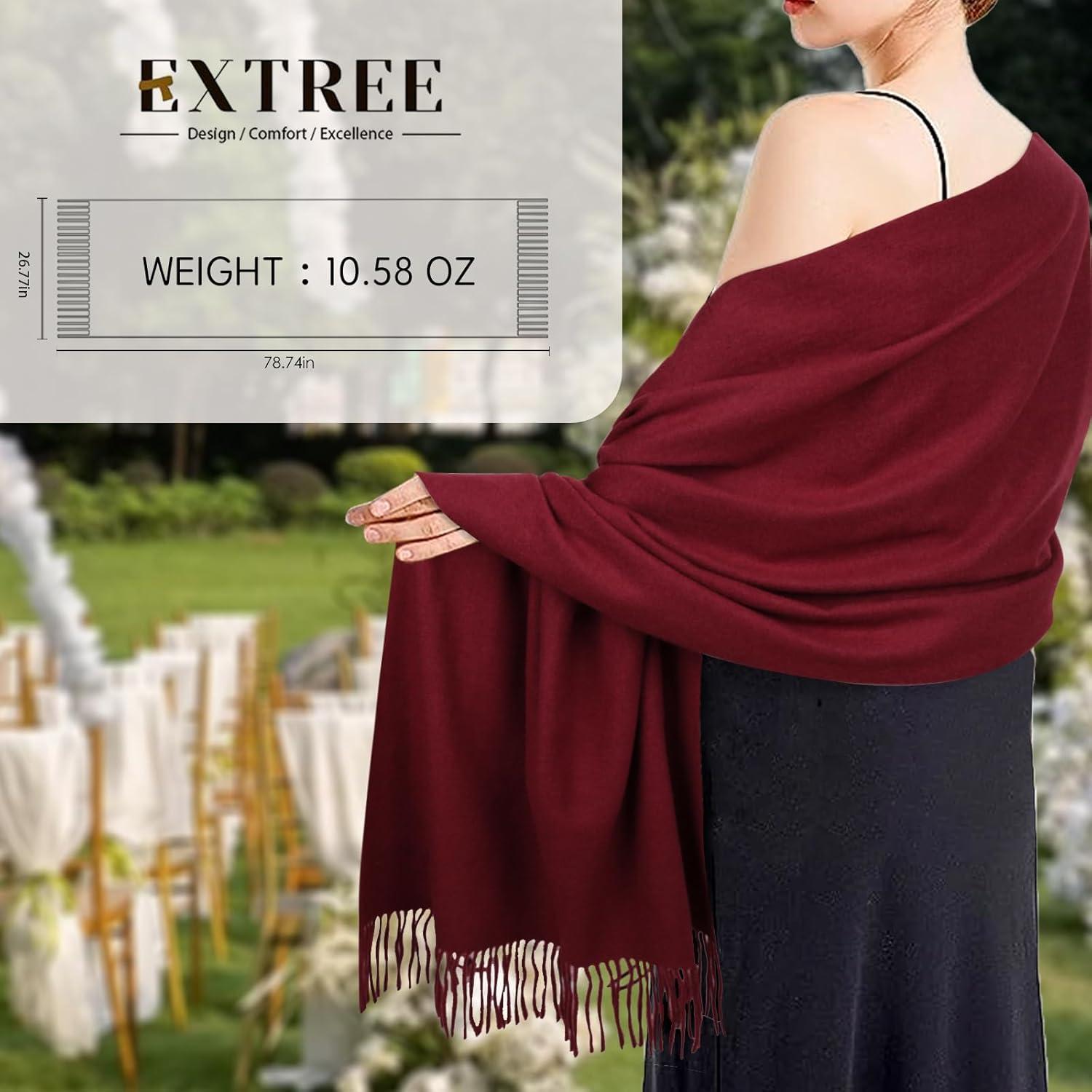 imageEXTREE Women Shawl Wrap Scarf Pashmina Wedding Christmas Birthday Gifts Idea Large Soft StoleType018claret