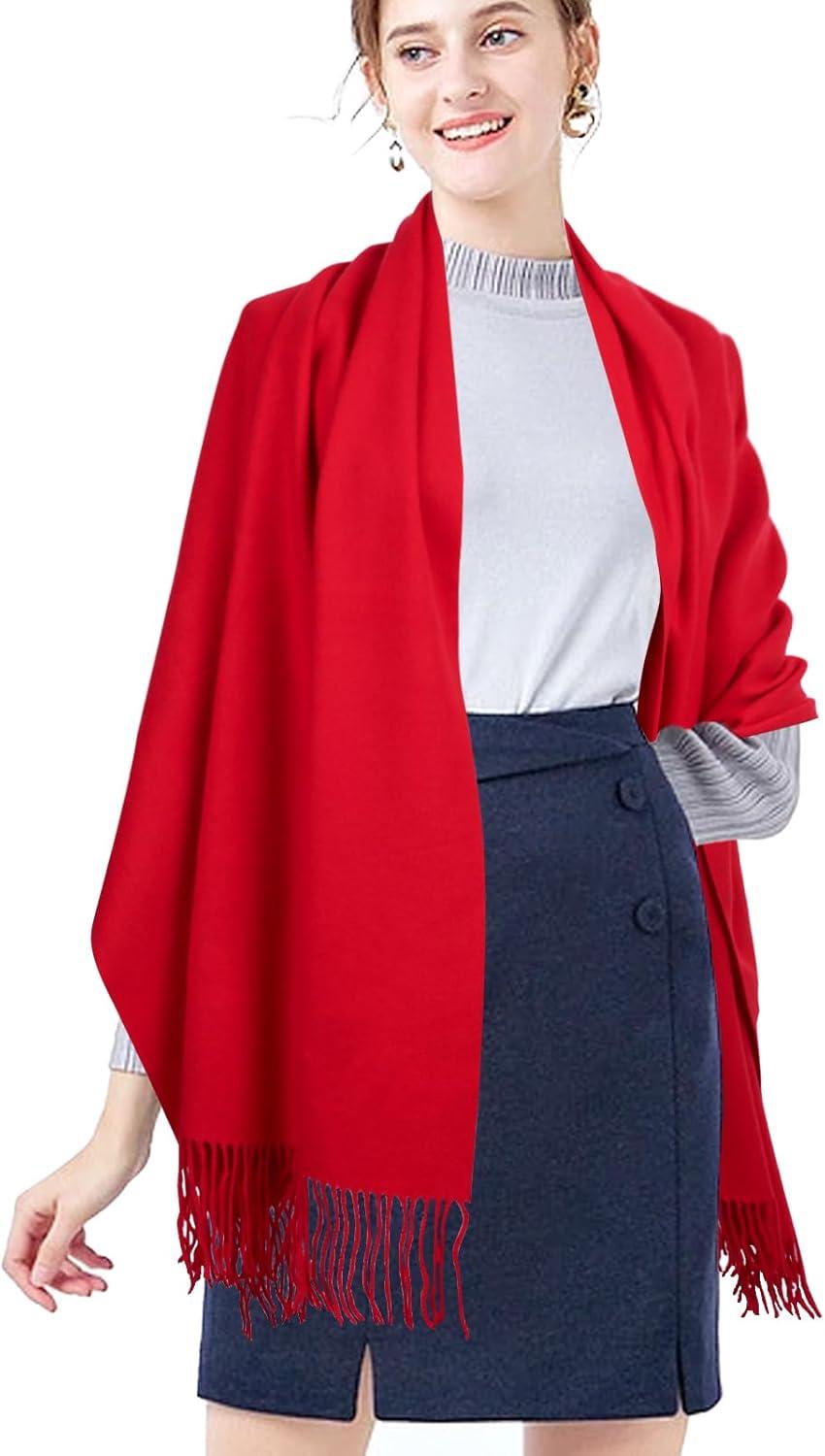 imageEXTREE Women Shawl Wrap Scarf Pashmina Wedding Christmas Birthday Gifts Idea Large Soft StoleType019red