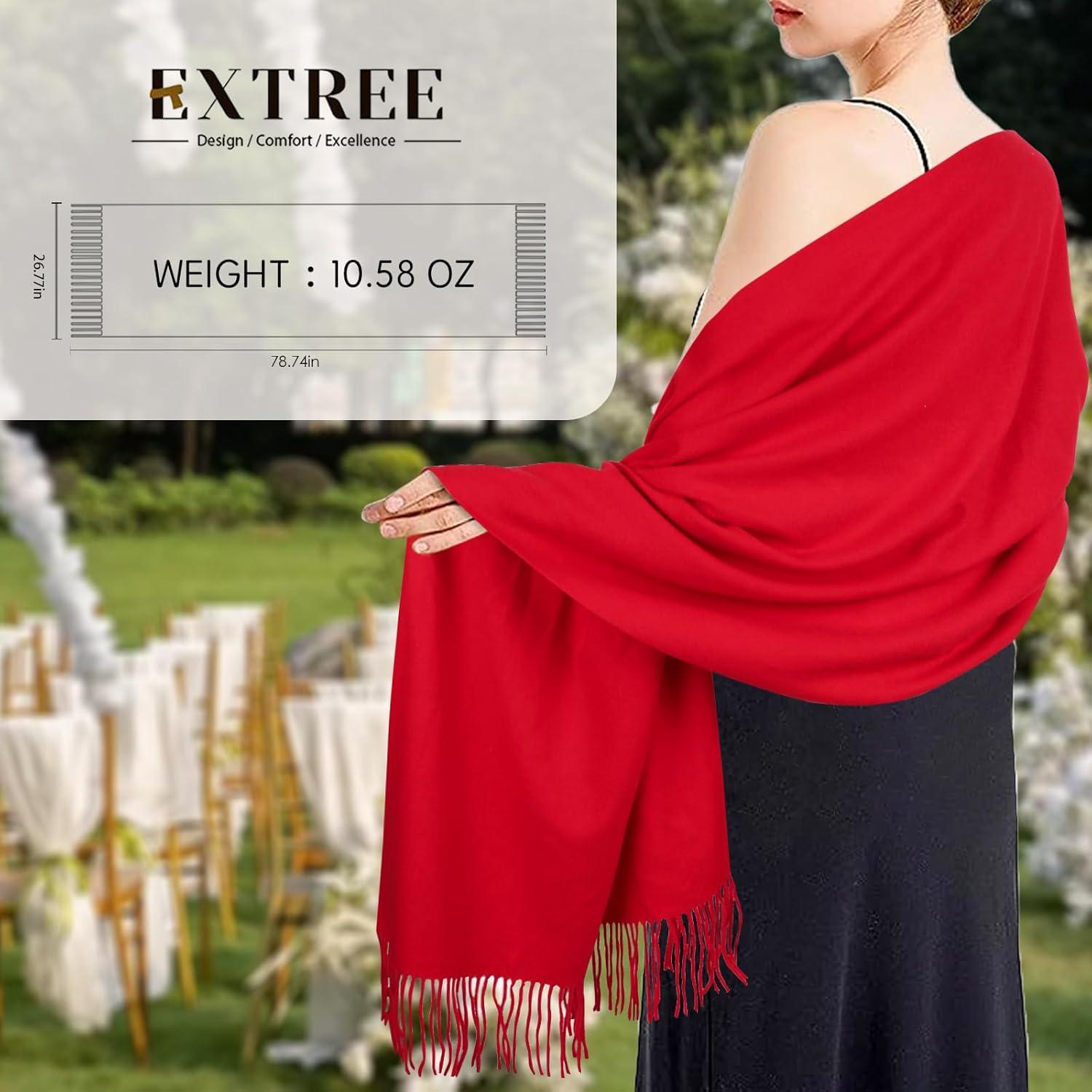 imageEXTREE Women Shawl Wrap Scarf Pashmina Wedding Christmas Birthday Gifts Idea Large Soft StoleType019red