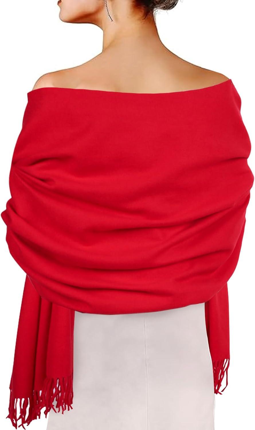 imageEXTREE Women Shawl Wrap Scarf Pashmina Wedding Christmas Birthday Gifts Idea Large Soft StoleType019red