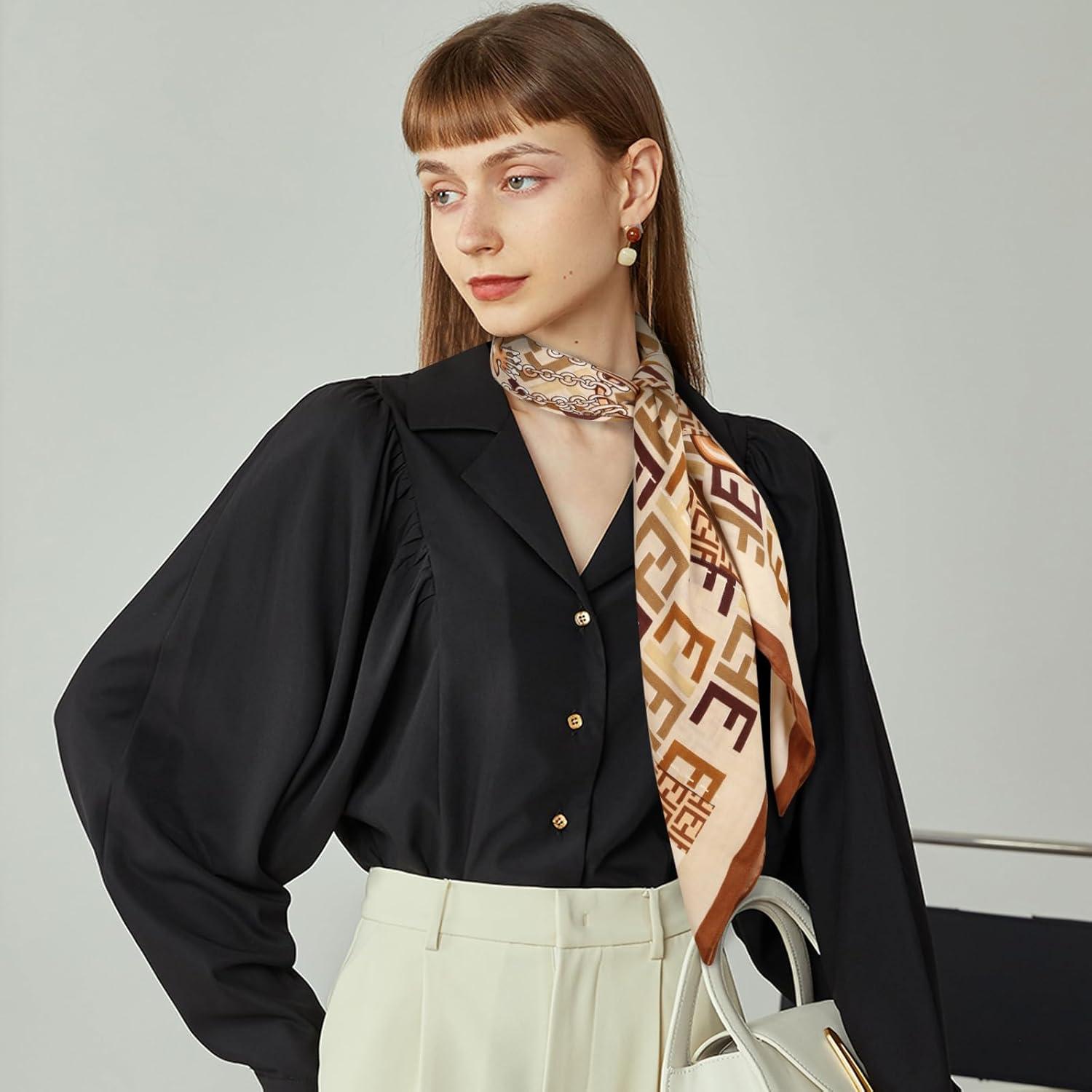 imageEXTREE Womens 35 inch Fashion Headscarf Silk Satin Scarf for Hair Wrapping at Night Bandana Square Scarf for SleepingBeige