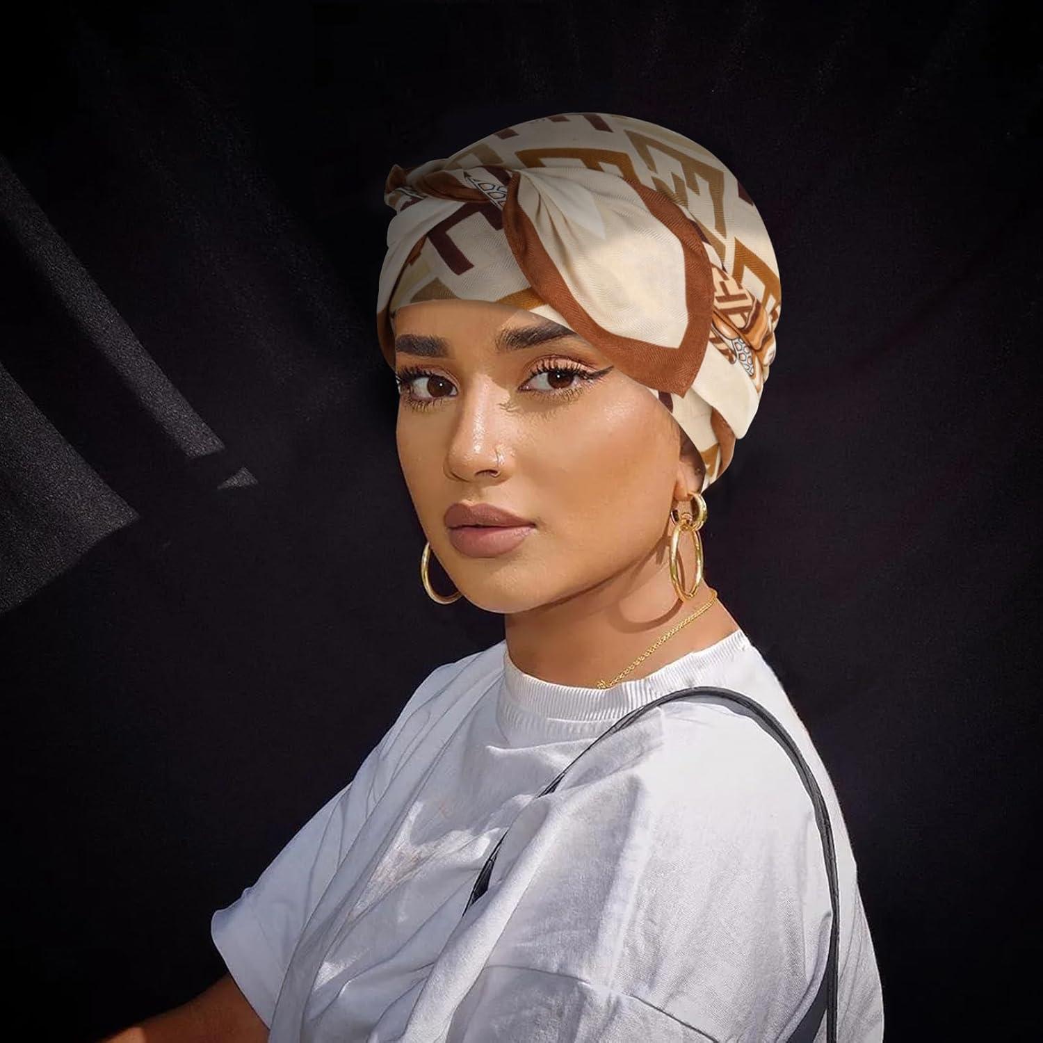 imageEXTREE Womens 35 inch Fashion Headscarf Silk Satin Scarf for Hair Wrapping at Night Bandana Square Scarf for SleepingBeige