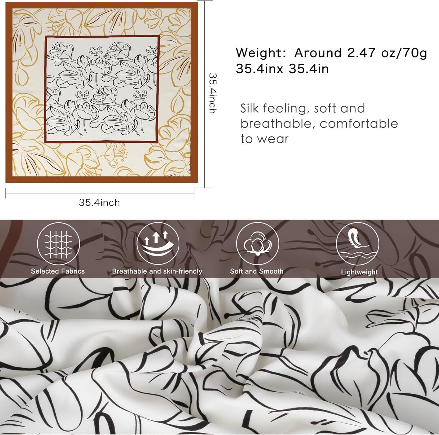 imageEXTREE Womens 35 inch Fashion Headscarf Silk Satin Scarf for Hair Wrapping at Night Bandana Square Scarf for SleepingBeige Buds