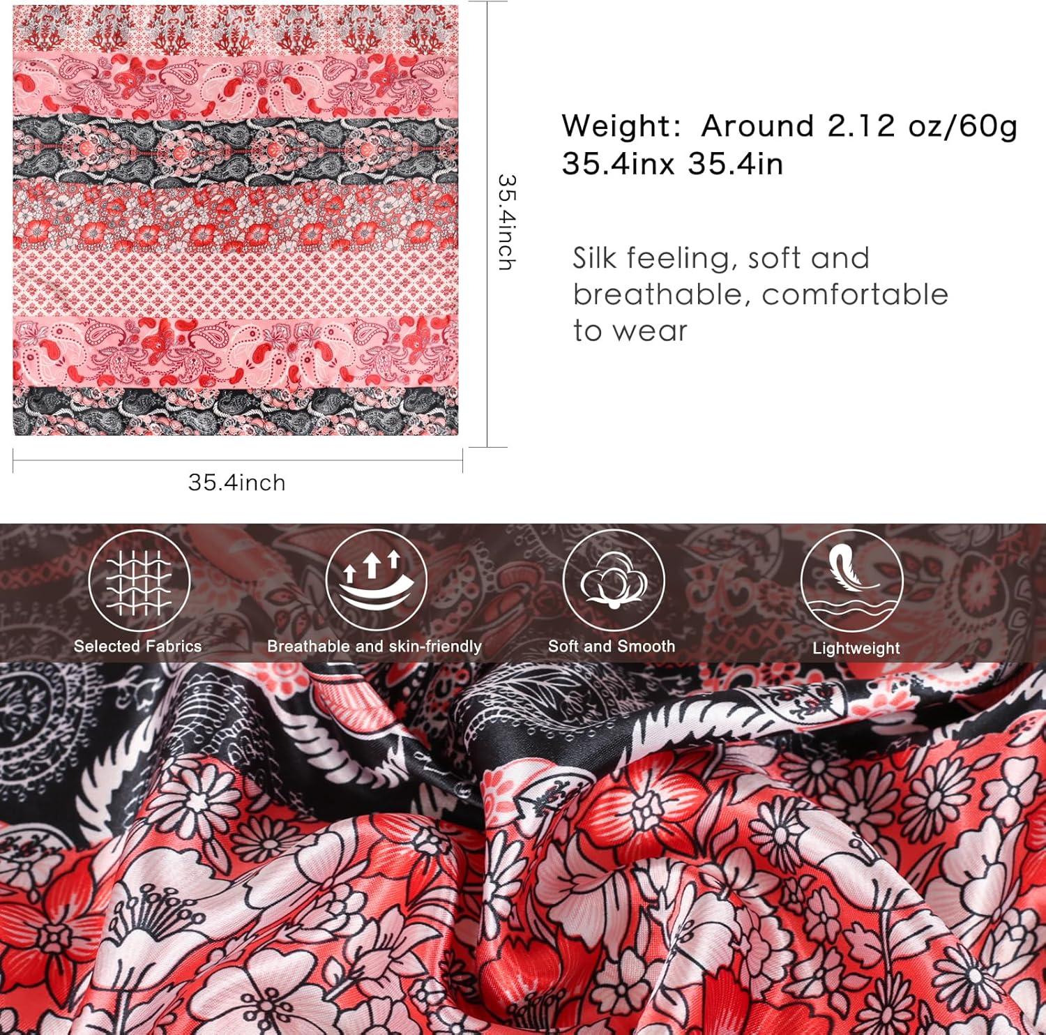 imageEXTREE Womens 35 inch Fashion Headscarf Silk Satin Scarf for Hair Wrapping at Night Bandana Square Scarf for SleepingBig Red Powder