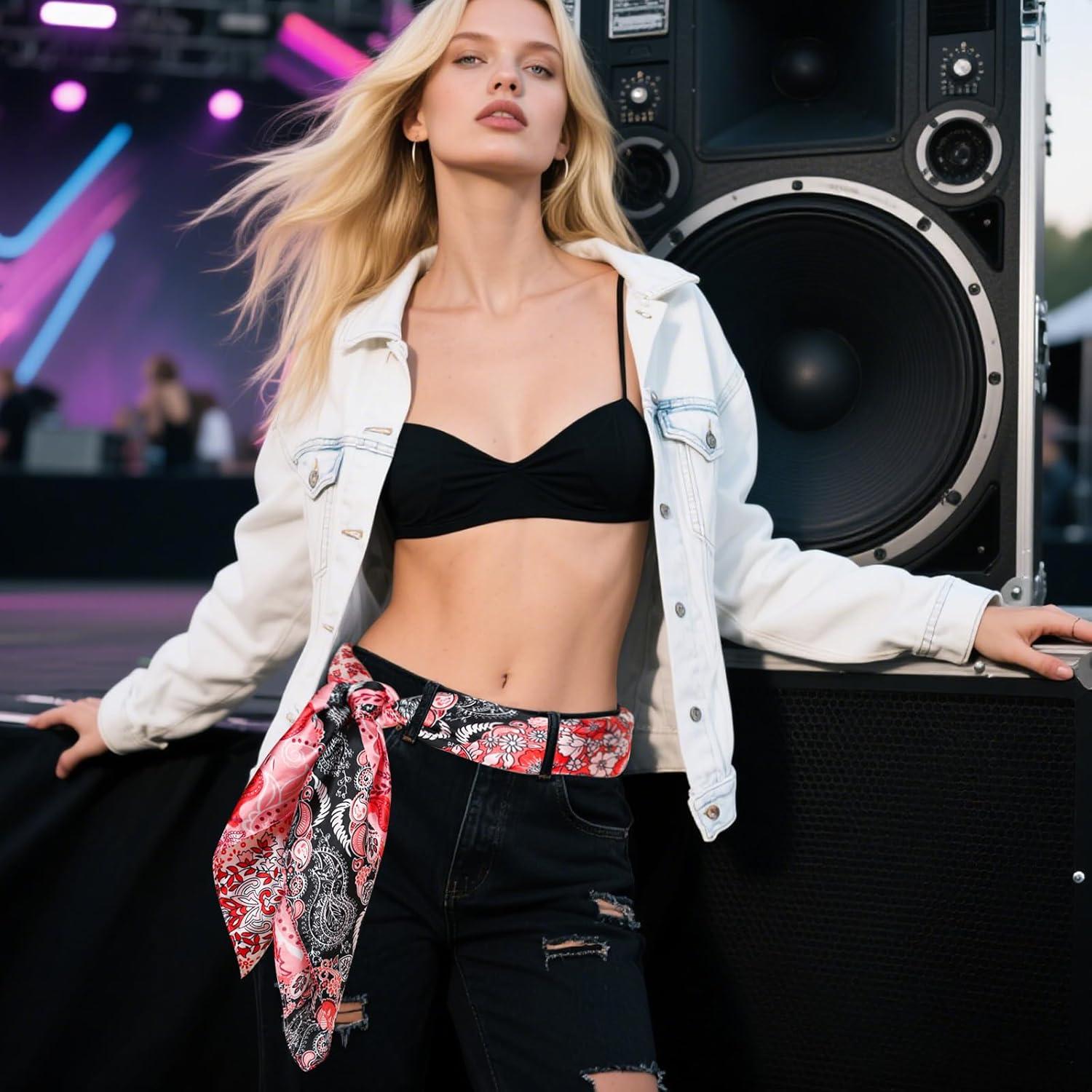 imageEXTREE Womens 35 inch Fashion Headscarf Silk Satin Scarf for Hair Wrapping at Night Bandana Square Scarf for SleepingBig Red Powder