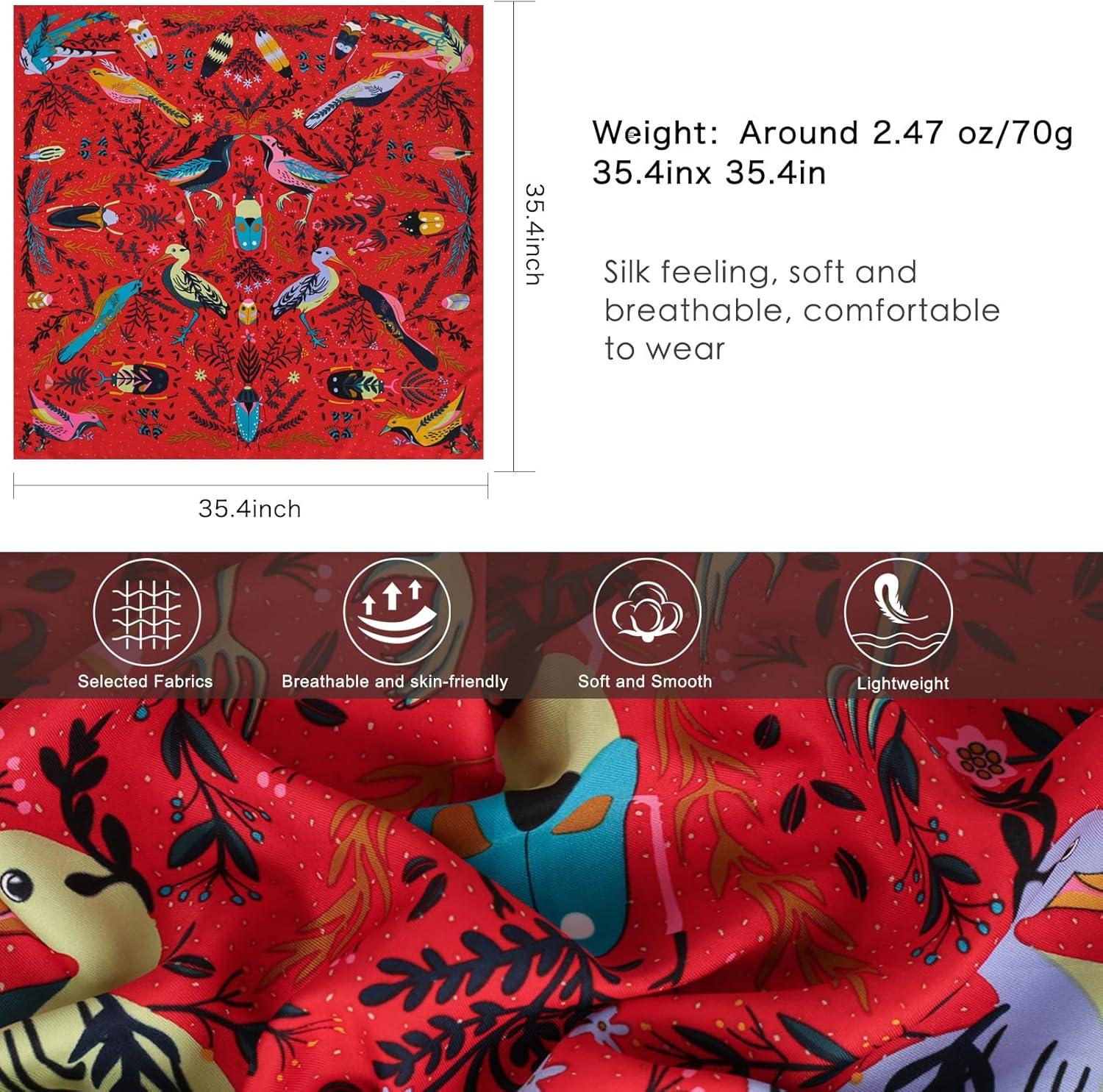 imageEXTREE Womens 35 inch Fashion Headscarf Silk Satin Scarf for Hair Wrapping at Night Bandana Square Scarf for SleepingBird Red