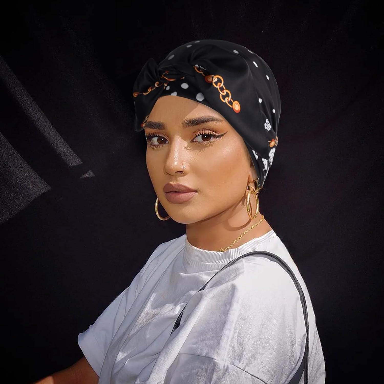 imageEXTREE Womens 35 inch Fashion Headscarf Silk Satin Scarf for Hair Wrapping at Night Bandana Square Scarf for SleepingBlack Camellia