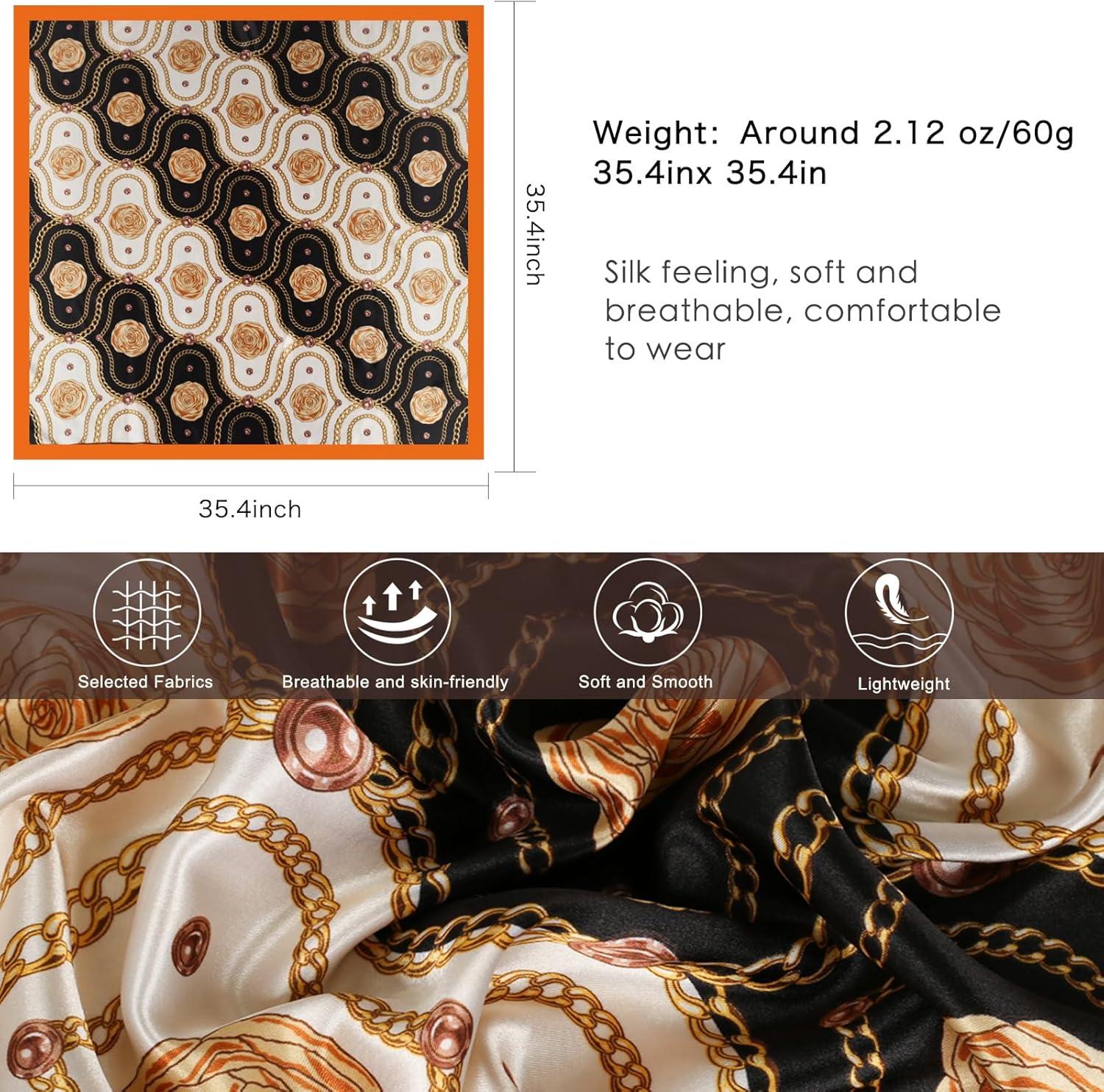 imageEXTREE Womens 35 inch Fashion Headscarf Silk Satin Scarf for Hair Wrapping at Night Bandana Square Scarf for SleepingBlack Orange