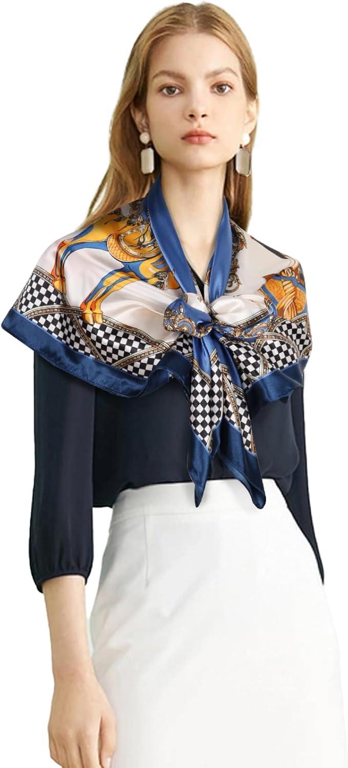 imageEXTREE Womens 35 inch Fashion Headscarf Silk Satin Scarf for Hair Wrapping at Night Bandana Square Scarf for SleepingBlue