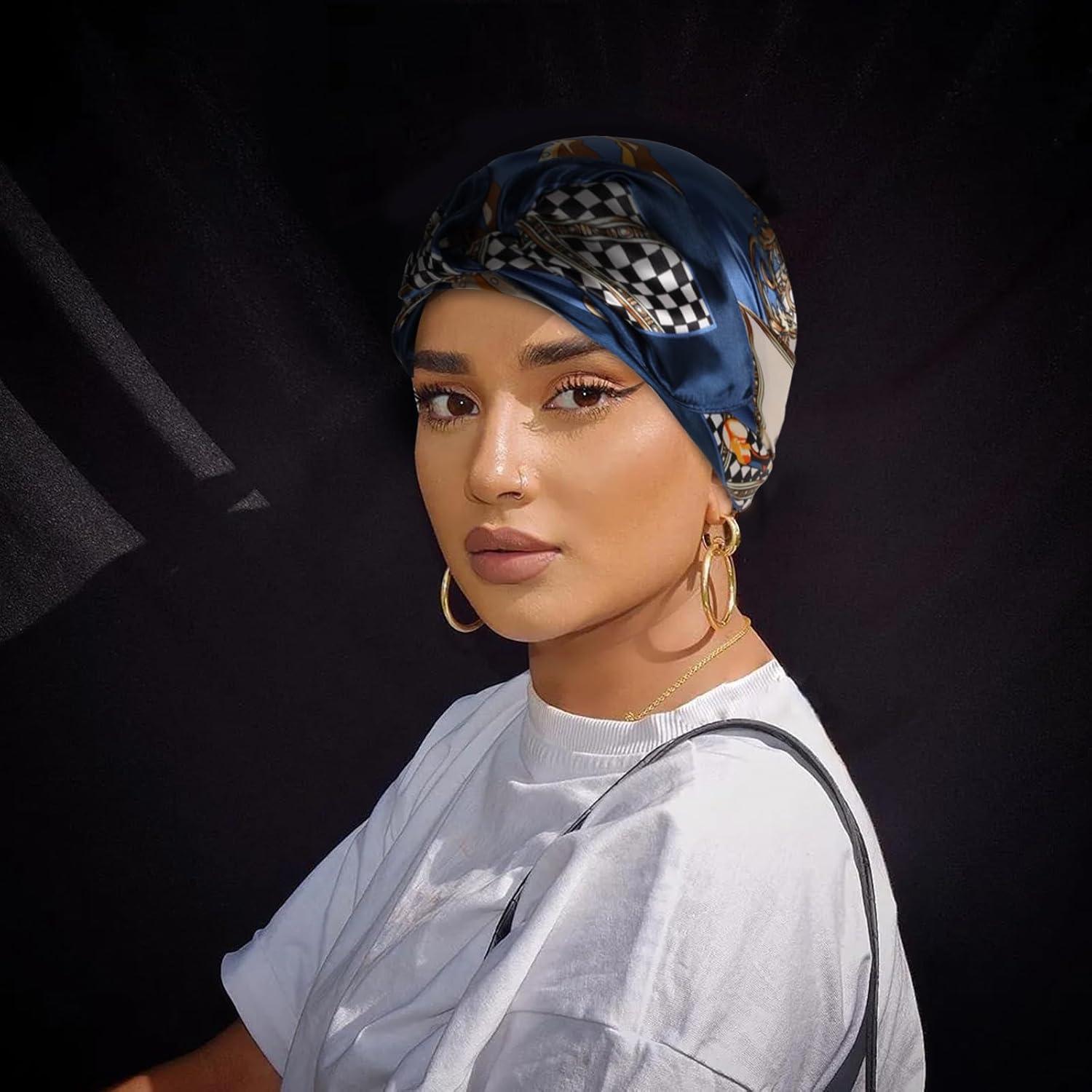 imageEXTREE Womens 35 inch Fashion Headscarf Silk Satin Scarf for Hair Wrapping at Night Bandana Square Scarf for SleepingBlue