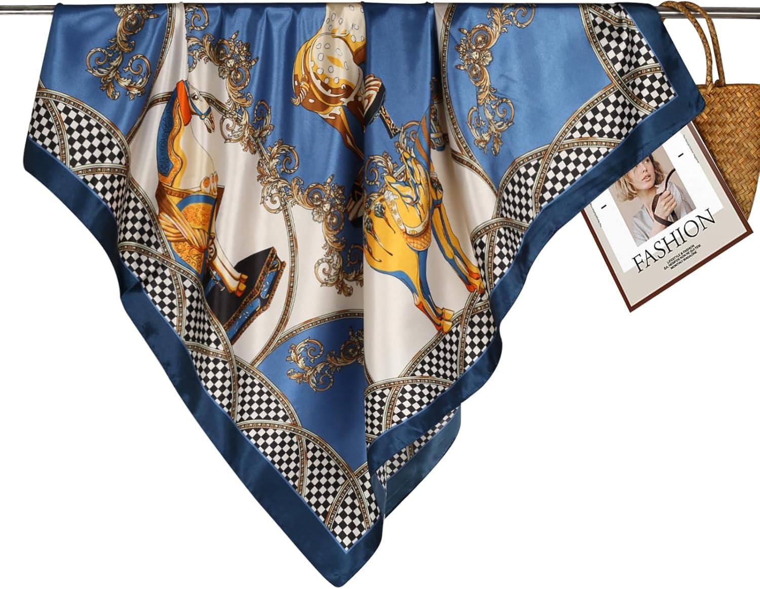 imageEXTREE Womens 35 inch Fashion Headscarf Silk Satin Scarf for Hair Wrapping at Night Bandana Square Scarf for SleepingBlue