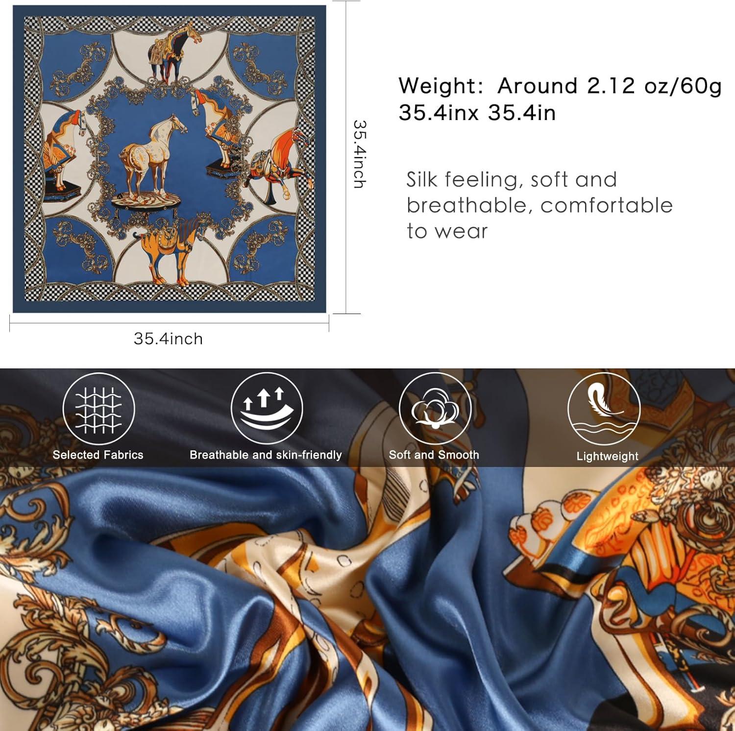 imageEXTREE Womens 35 inch Fashion Headscarf Silk Satin Scarf for Hair Wrapping at Night Bandana Square Scarf for SleepingBlue