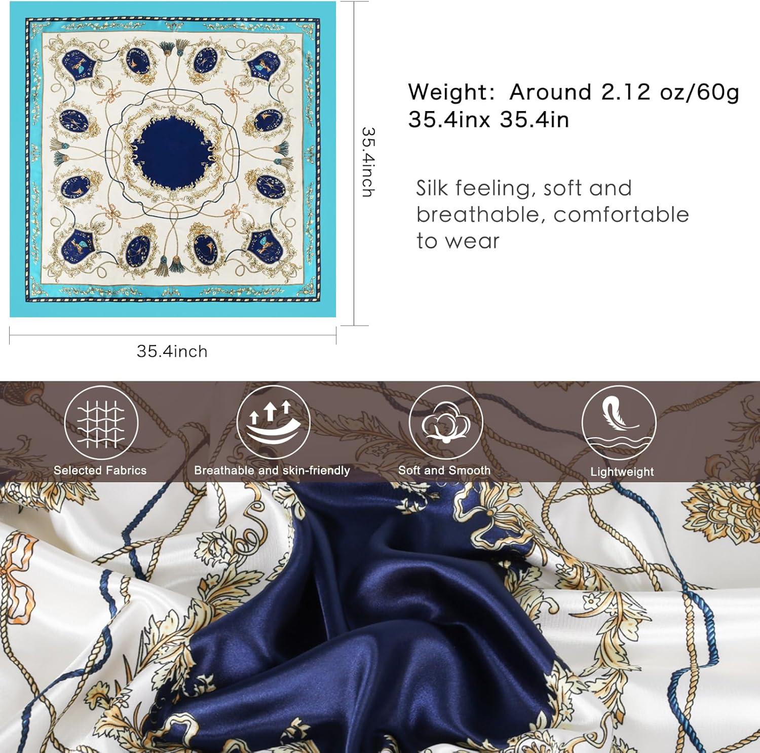 imageEXTREE Womens 35 inch Fashion Headscarf Silk Satin Scarf for Hair Wrapping at Night Bandana Square Scarf for SleepingBlue Cherry Love