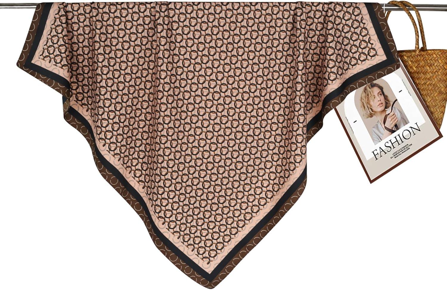 imageEXTREE Womens 35 inch Fashion Headscarf Silk Satin Scarf for Hair Wrapping at Night Bandana Square Scarf for SleepingBrown Circle