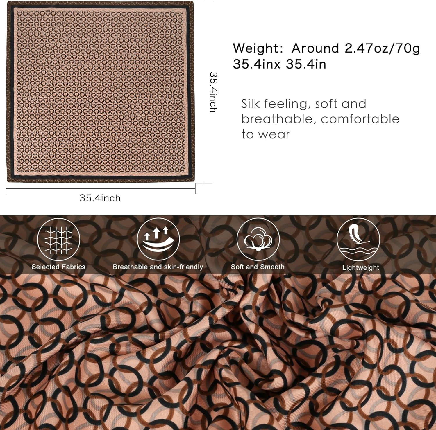 imageEXTREE Womens 35 inch Fashion Headscarf Silk Satin Scarf for Hair Wrapping at Night Bandana Square Scarf for SleepingBrown Circle