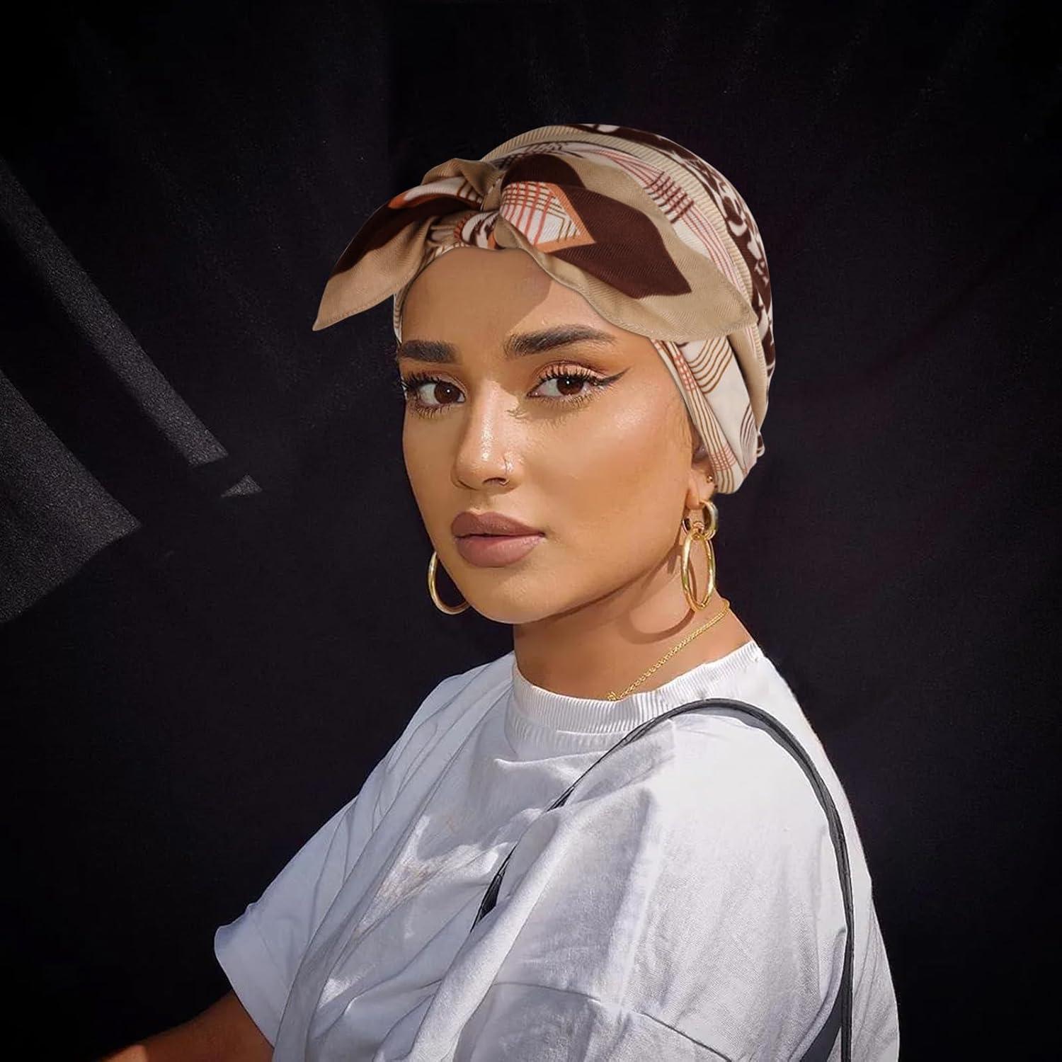 imageEXTREE Womens 35 inch Fashion Headscarf Silk Satin Scarf for Hair Wrapping at Night Bandana Square Scarf for SleepingBrown One