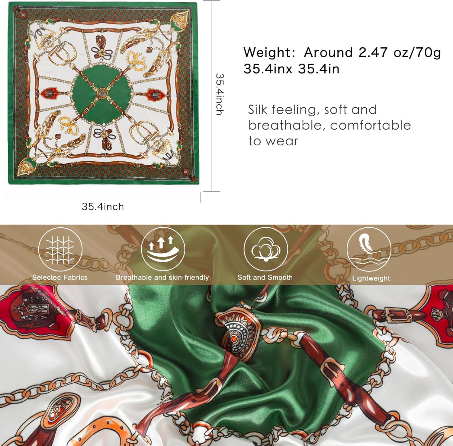 imageEXTREE Womens 35 inch Fashion Headscarf Silk Satin Scarf for Hair Wrapping at Night Bandana Square Scarf for SleepingChain Pendant Green