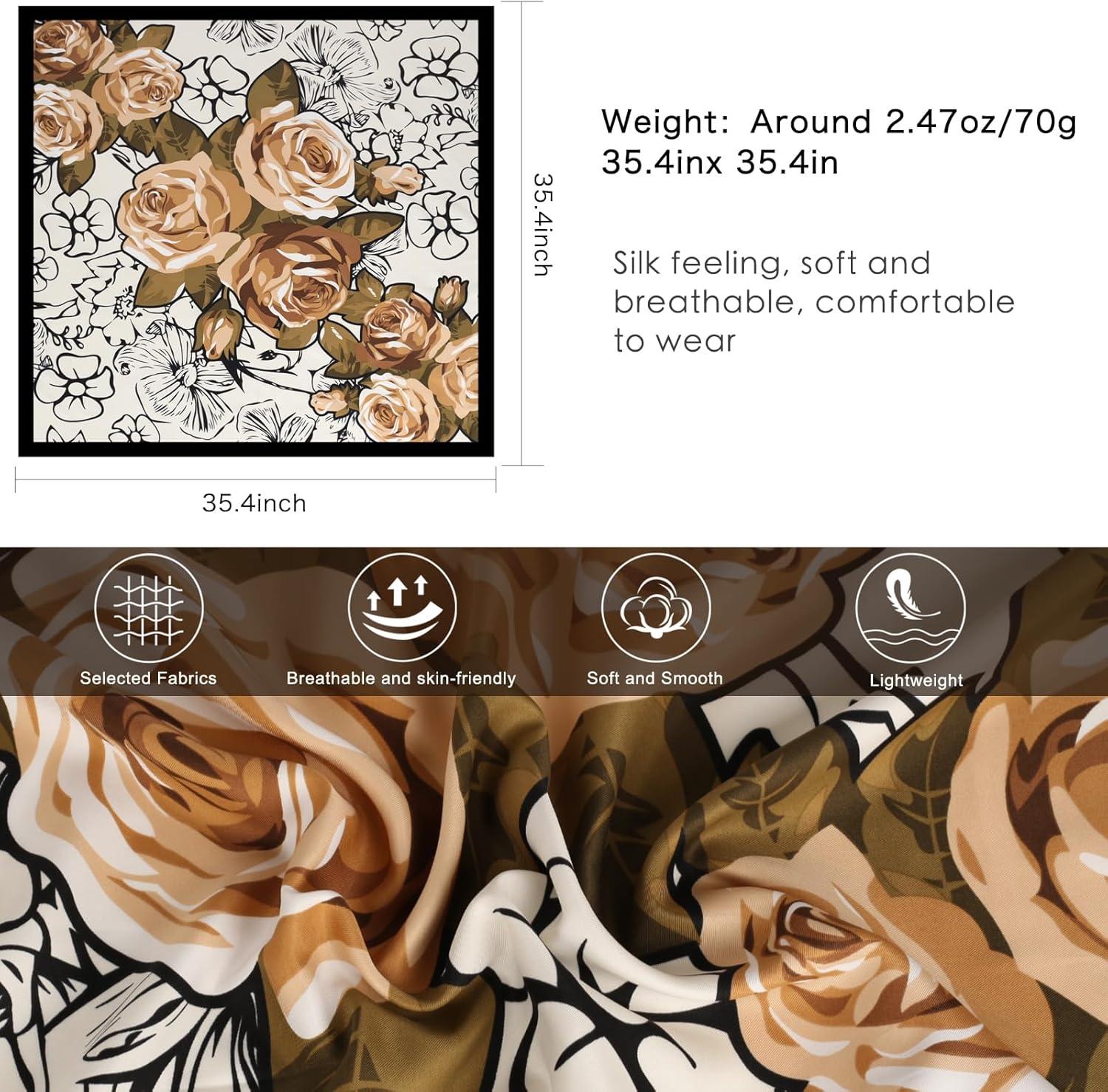 imageEXTREE Womens 35 inch Fashion Headscarf Silk Satin Scarf for Hair Wrapping at Night Bandana Square Scarf for SleepingChampagne Peony