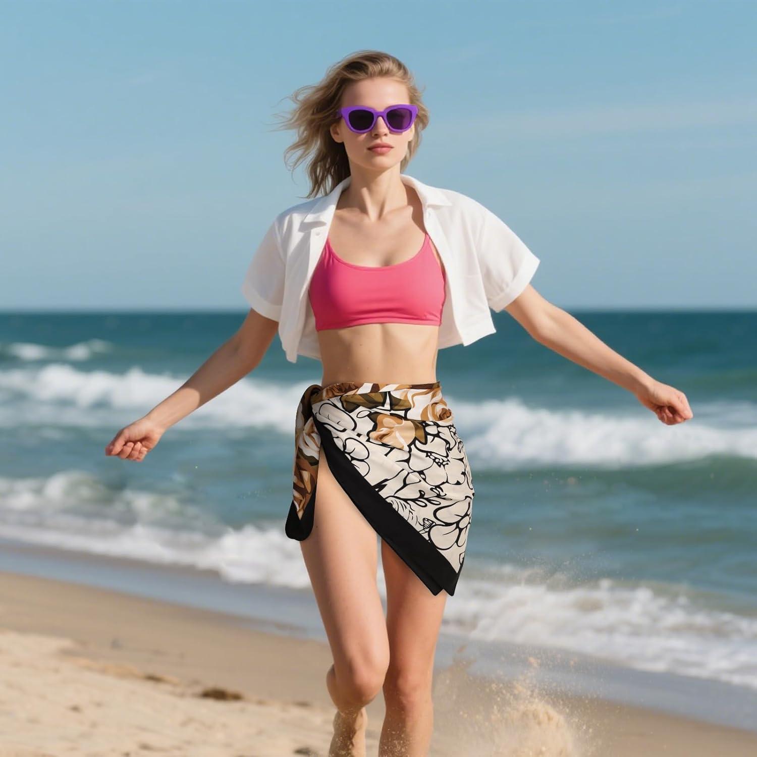 imageEXTREE Womens 35 inch Fashion Headscarf Silk Satin Scarf for Hair Wrapping at Night Bandana Square Scarf for SleepingChampagne Peony