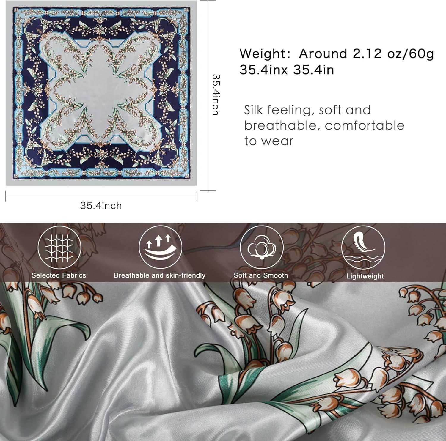 imageEXTREE Womens 35 inch Fashion Headscarf Silk Satin Scarf for Hair Wrapping at Night Bandana Square Scarf for SleepingClassic Blue