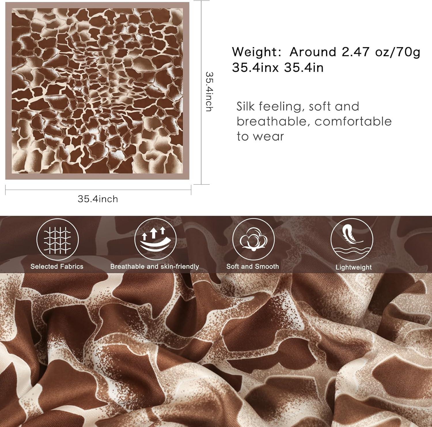 imageEXTREE Womens 35 inch Fashion Headscarf Silk Satin Scarf for Hair Wrapping at Night Bandana Square Scarf for SleepingCoffee Leopard Print