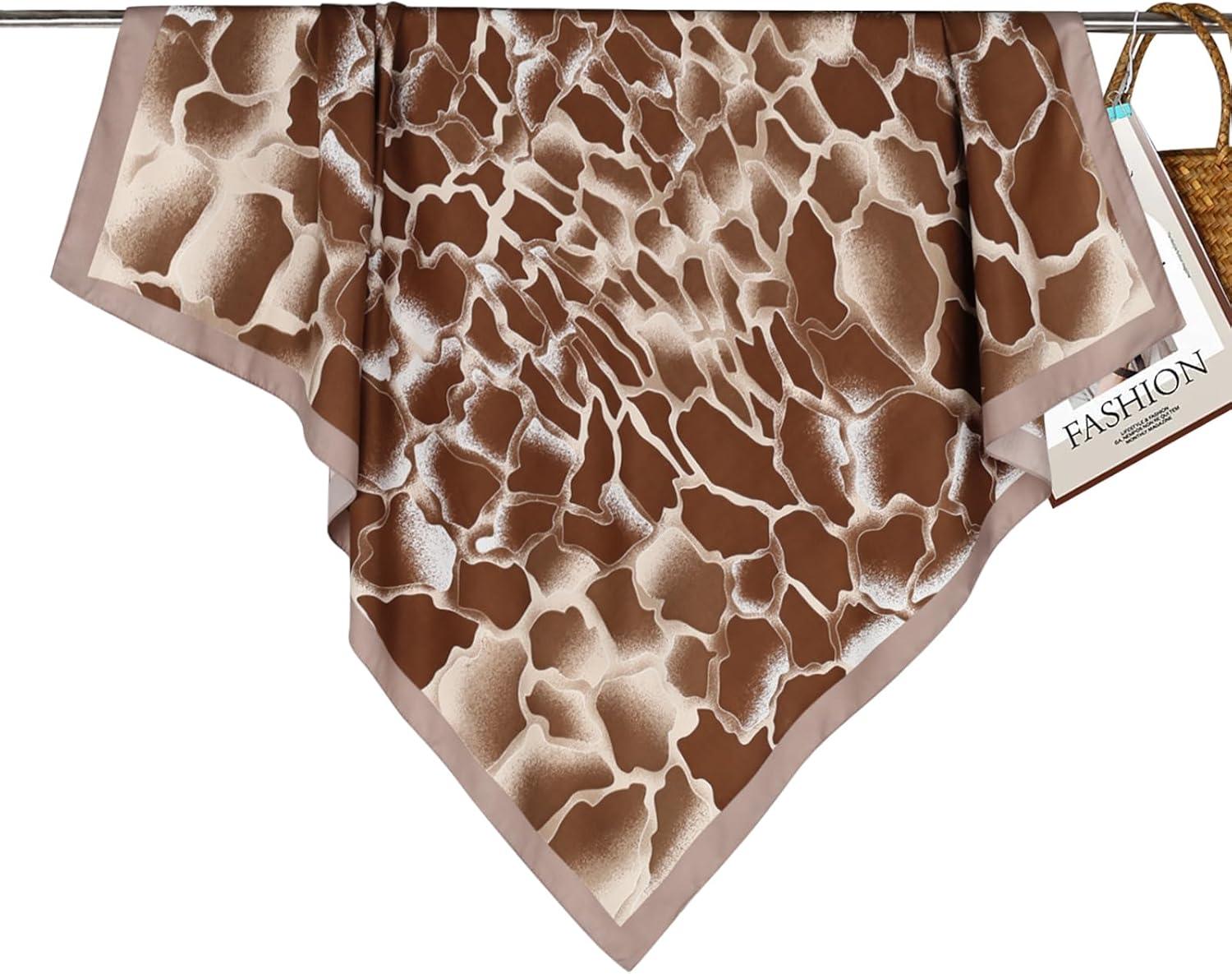 imageEXTREE Womens 35 inch Fashion Headscarf Silk Satin Scarf for Hair Wrapping at Night Bandana Square Scarf for SleepingCoffee Leopard Print