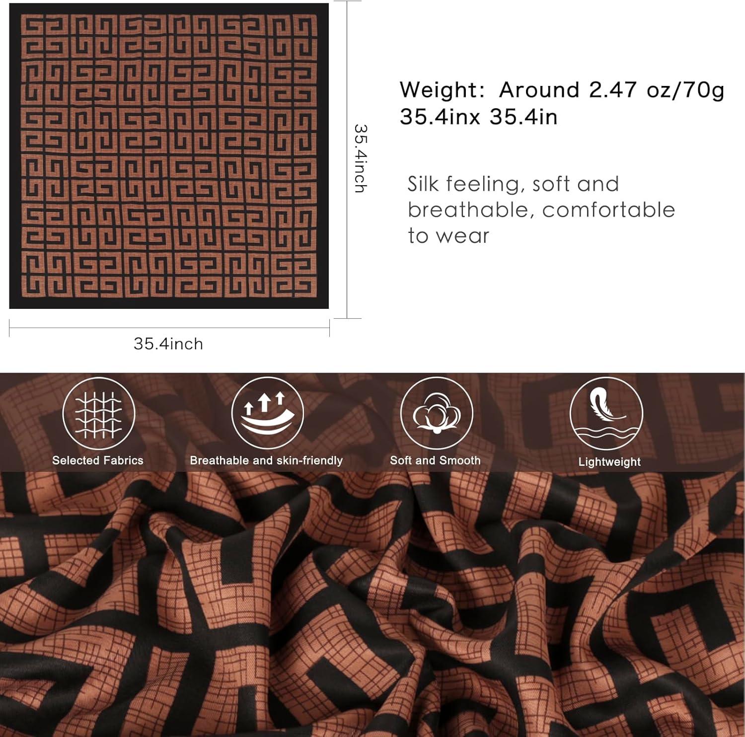 imageEXTREE Womens 35 inch Fashion Headscarf Silk Satin Scarf for Hair Wrapping at Night Bandana Square Scarf for SleepingDark Brown Back Pattern