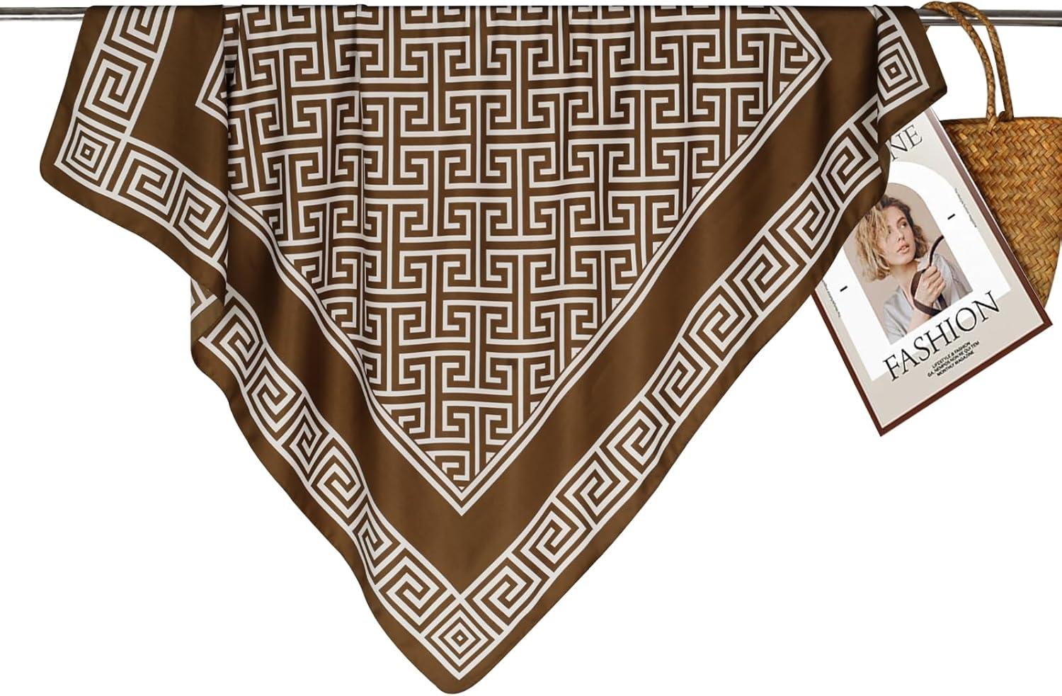 imageEXTREE Womens 35 inch Fashion Headscarf Silk Satin Scarf for Hair Wrapping at Night Bandana Square Scarf for SleepingDark Brown Square Scarf