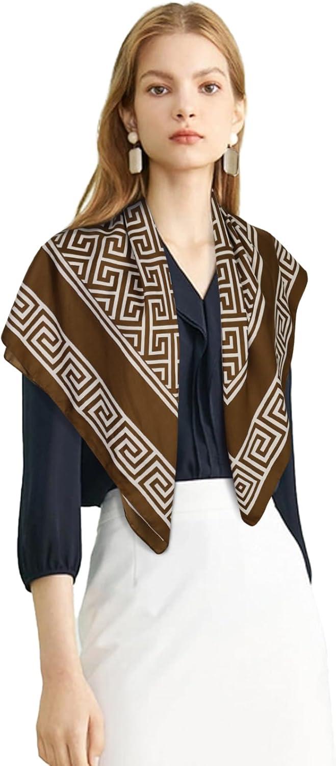 imageEXTREE Womens 35 inch Fashion Headscarf Silk Satin Scarf for Hair Wrapping at Night Bandana Square Scarf for SleepingDark Brown Square Scarf