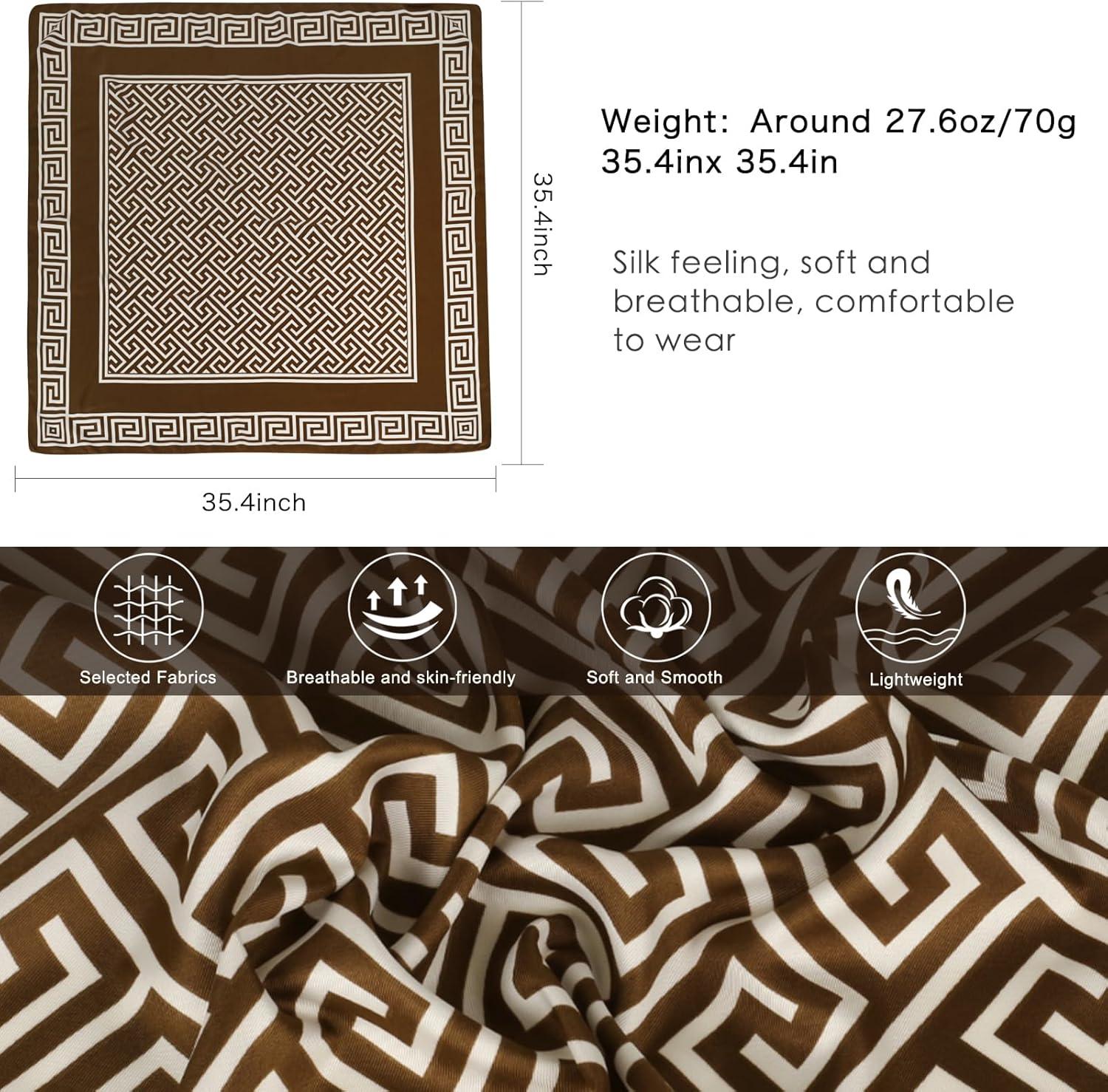 imageEXTREE Womens 35 inch Fashion Headscarf Silk Satin Scarf for Hair Wrapping at Night Bandana Square Scarf for SleepingDark Brown Square Scarf