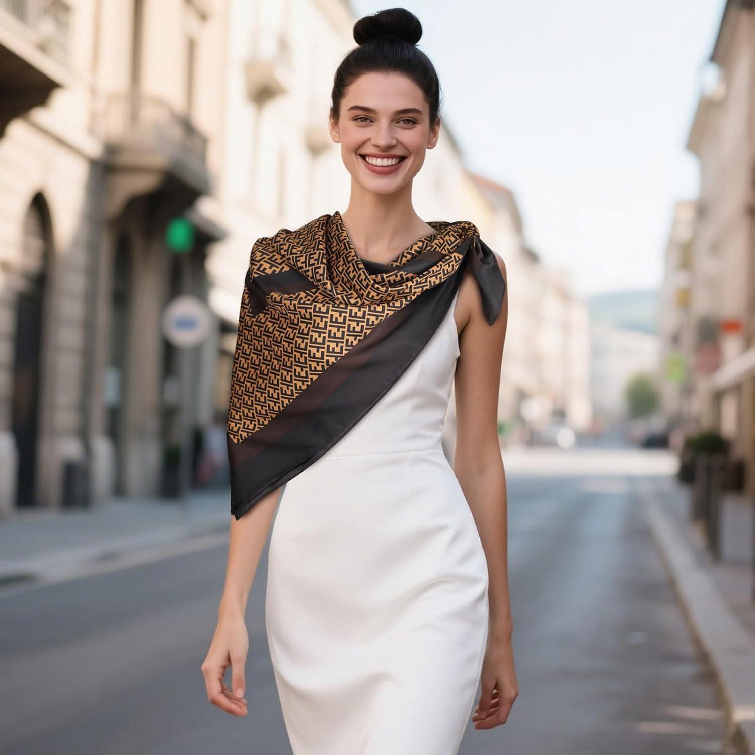 imageEXTREE Womens 35 inch Fashion Headscarf Silk Satin Scarf for Hair Wrapping at Night Bandana Square Scarf for SleepingDunkelbraun