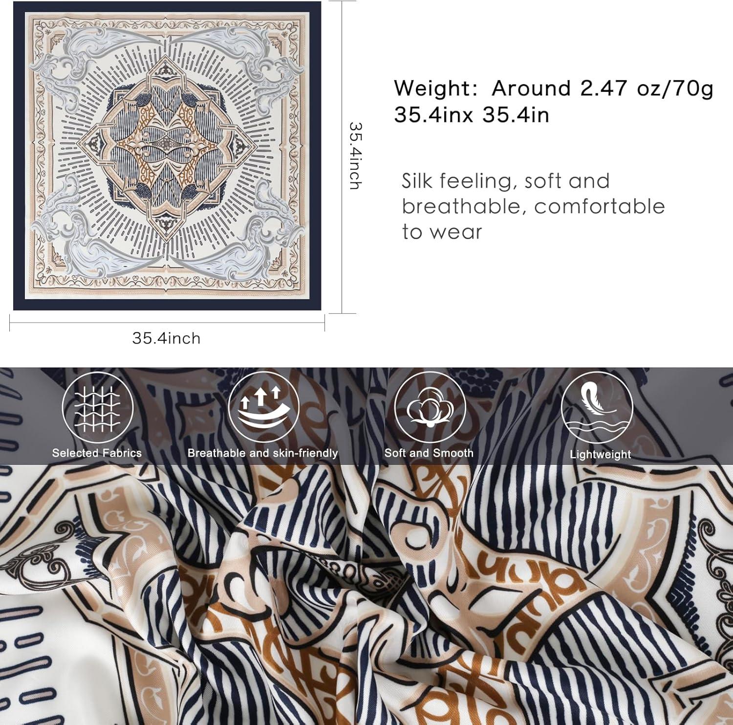 imageEXTREE Womens 35 inch Fashion Headscarf Silk Satin Scarf for Hair Wrapping at Night Bandana Square Scarf for SleepingGeometric Tibetan Rice