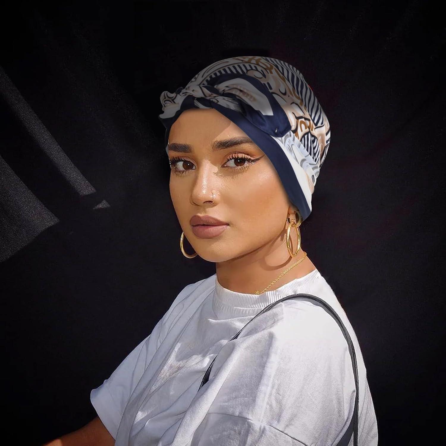 imageEXTREE Womens 35 inch Fashion Headscarf Silk Satin Scarf for Hair Wrapping at Night Bandana Square Scarf for SleepingGeometric Tibetan Rice