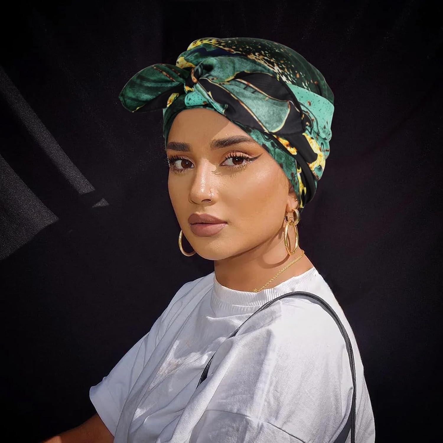 imageEXTREE Womens 35 inch Fashion Headscarf Silk Satin Scarf for Hair Wrapping at Night Bandana Square Scarf for SleepingGreen Seine River