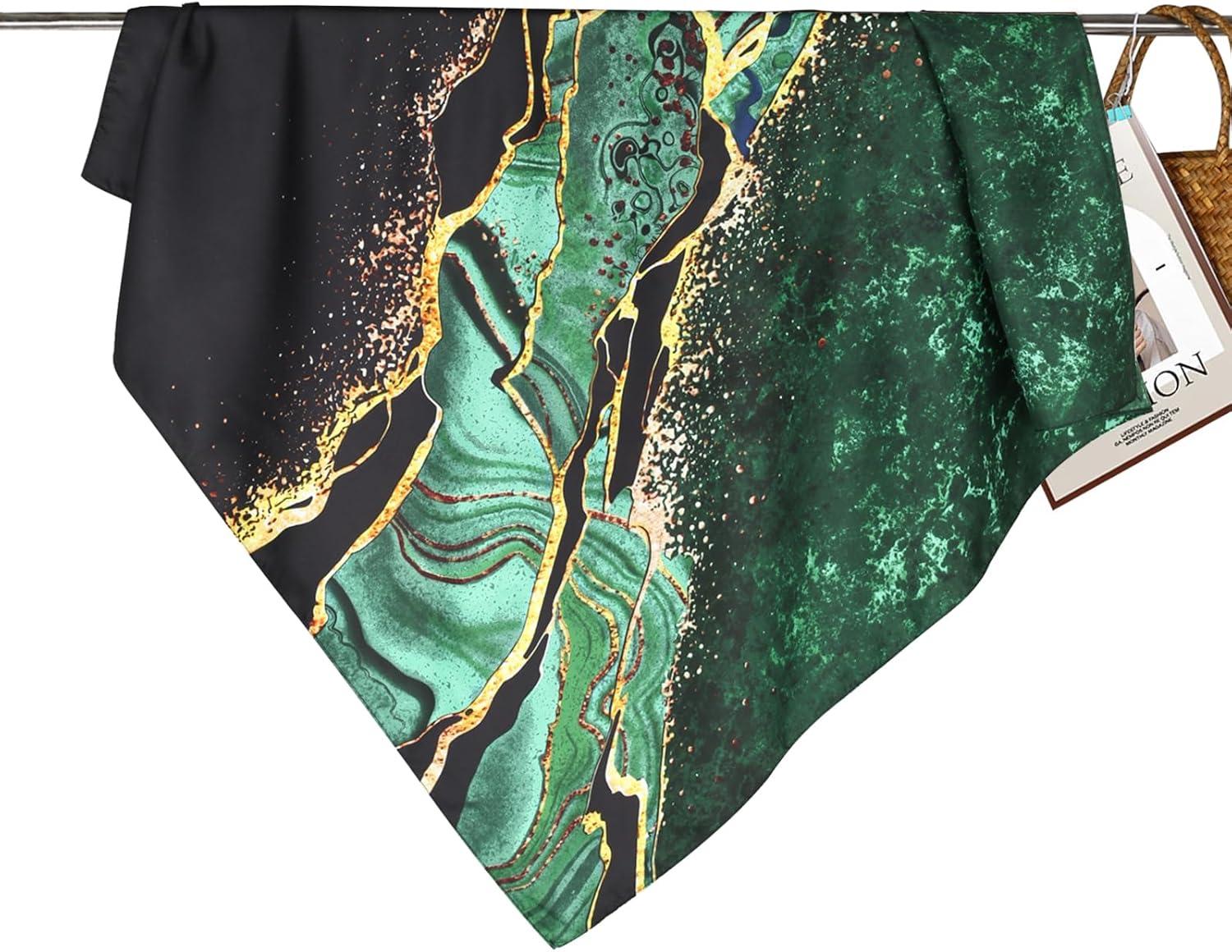 imageEXTREE Womens 35 inch Fashion Headscarf Silk Satin Scarf for Hair Wrapping at Night Bandana Square Scarf for SleepingGreen Seine River