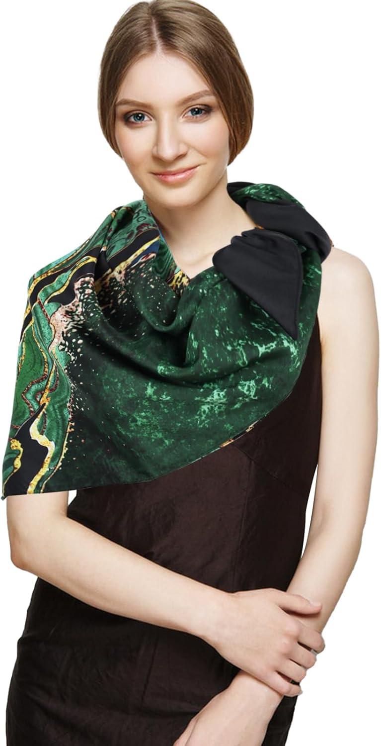 imageEXTREE Womens 35 inch Fashion Headscarf Silk Satin Scarf for Hair Wrapping at Night Bandana Square Scarf for SleepingGreen Seine River