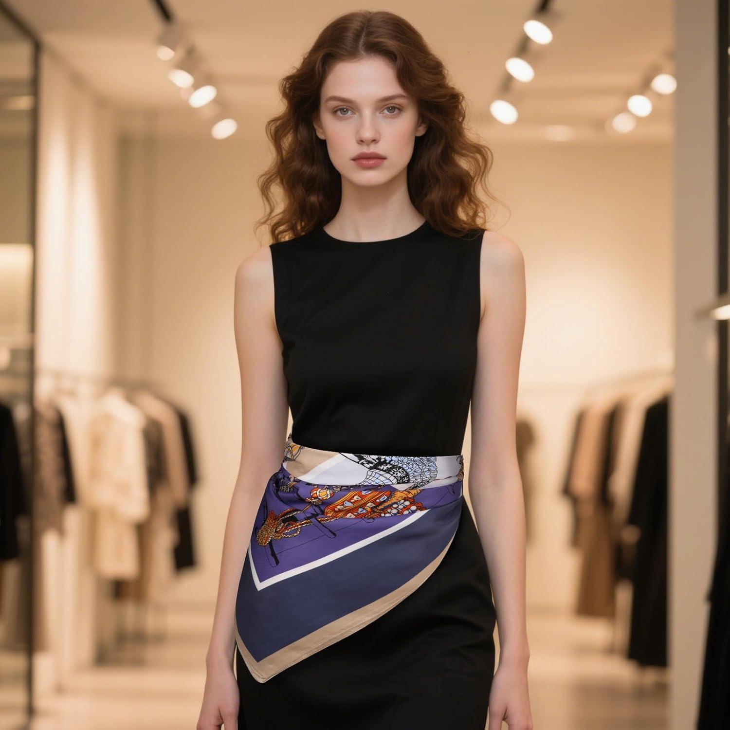 imageEXTREE Womens 35 inch Fashion Headscarf Silk Satin Scarf for Hair Wrapping at Night Bandana Square Scarf for SleepingHanging Tassel Jigsaw Puzzle Purple