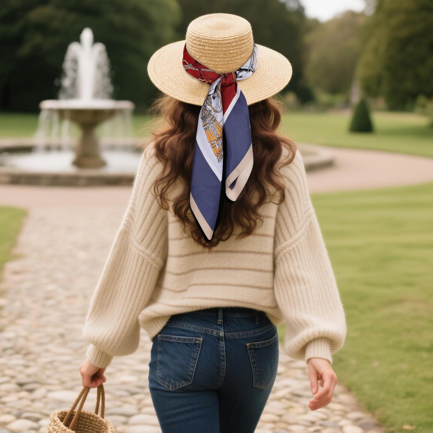 imageEXTREE Womens 35 inch Fashion Headscarf Silk Satin Scarf for Hair Wrapping at Night Bandana Square Scarf for SleepingHanging Tassel Jigsaw Puzzle Purple