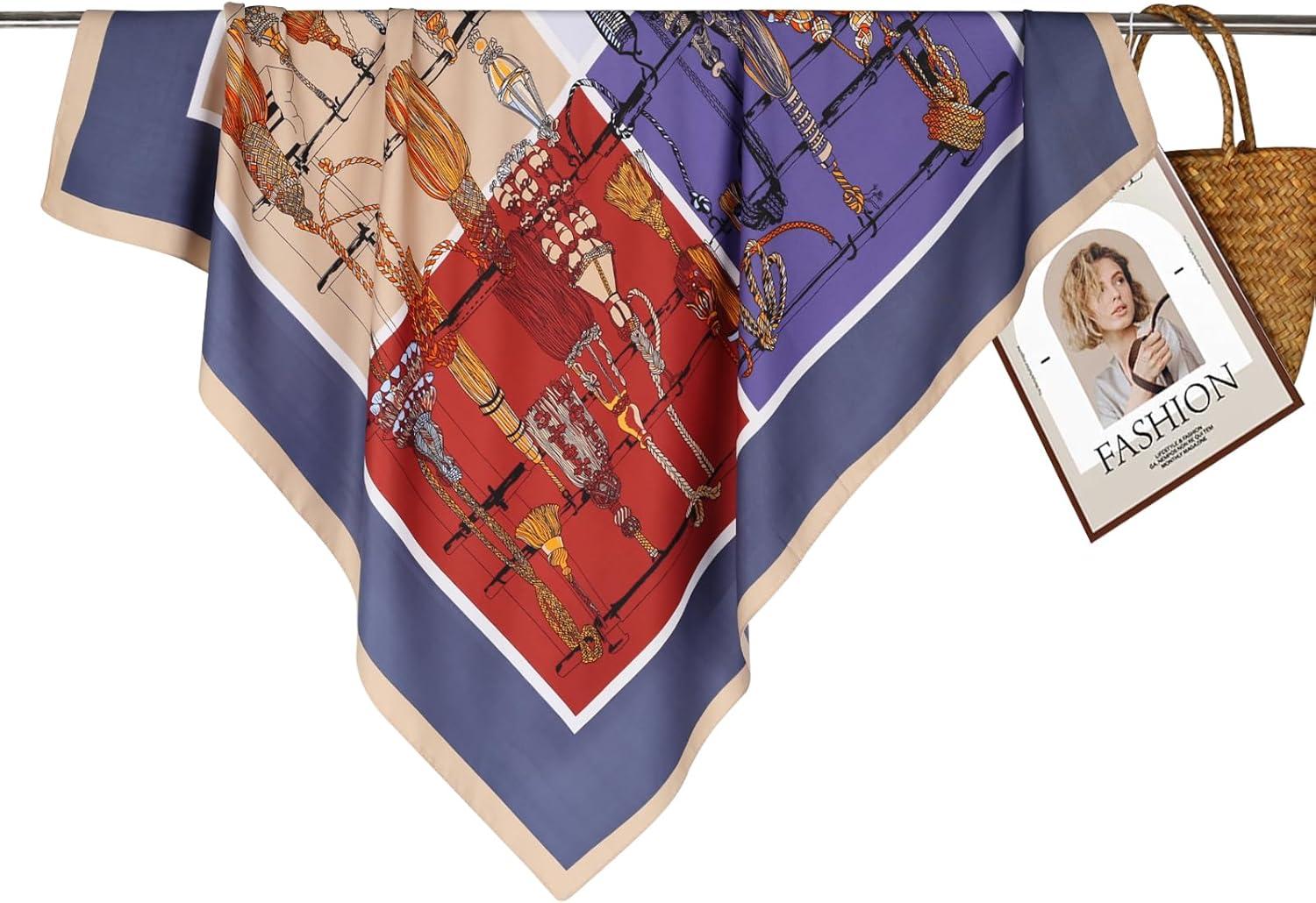 imageEXTREE Womens 35 inch Fashion Headscarf Silk Satin Scarf for Hair Wrapping at Night Bandana Square Scarf for SleepingHanging Tassel Jigsaw Puzzle Purple