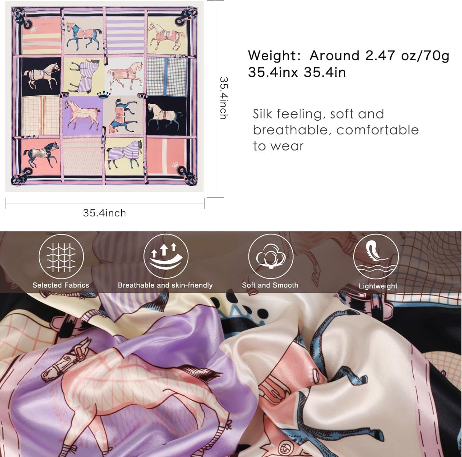 imageEXTREE Womens 35 inch Fashion Headscarf Silk Satin Scarf for Hair Wrapping at Night Bandana Square Scarf for SleepingHermas Pink Purple