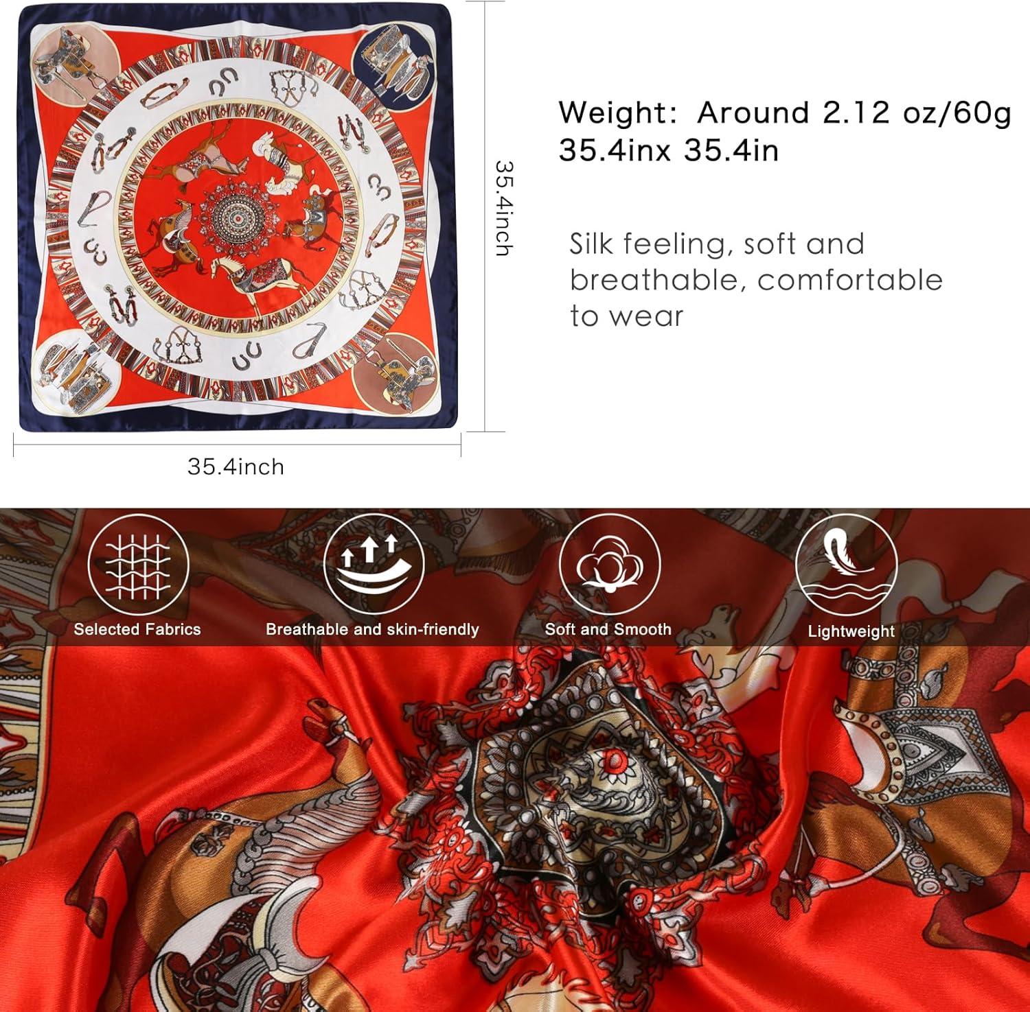 imageEXTREE Womens 35 inch Fashion Headscarf Silk Satin Scarf for Hair Wrapping at Night Bandana Square Scarf for SleepingJewel Horse