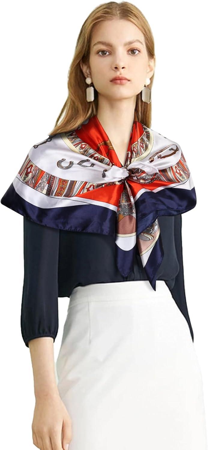 imageEXTREE Womens 35 inch Fashion Headscarf Silk Satin Scarf for Hair Wrapping at Night Bandana Square Scarf for SleepingJewel Horse