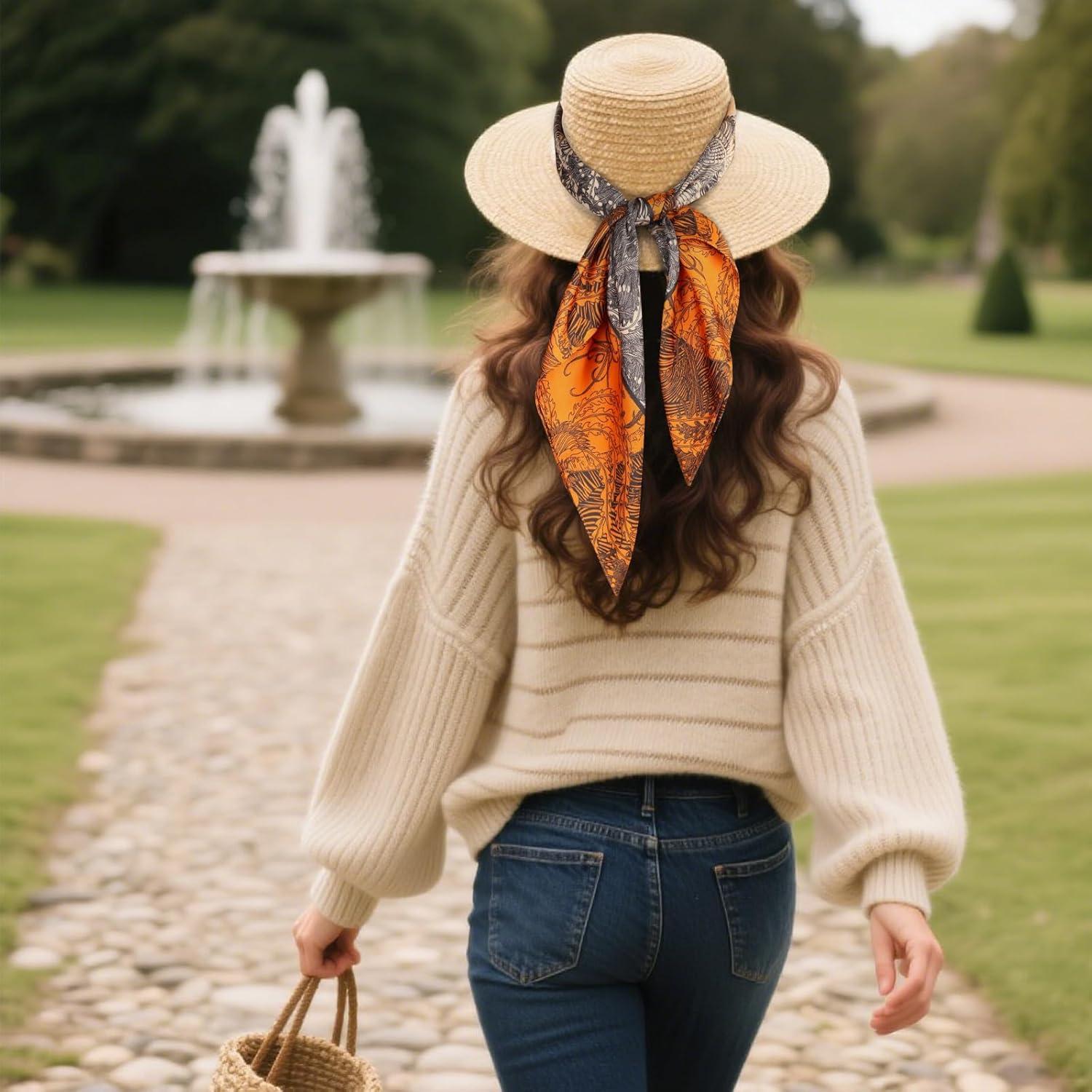 imageEXTREE Womens 35 inch Fashion Headscarf Silk Satin Scarf for Hair Wrapping at Night Bandana Square Scarf for SleepingJungle Love Horse Orange