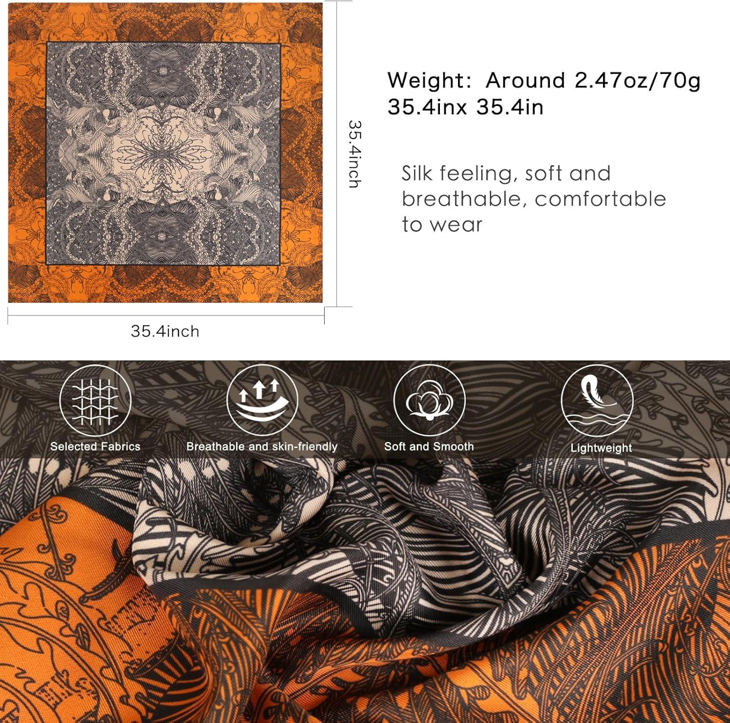 imageEXTREE Womens 35 inch Fashion Headscarf Silk Satin Scarf for Hair Wrapping at Night Bandana Square Scarf for SleepingJungle Love Horse Orange