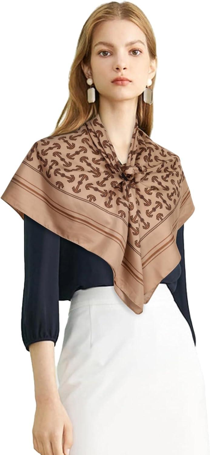 imageEXTREE Womens 35 inch Fashion Headscarf Silk Satin Scarf for Hair Wrapping at Night Bandana Square Scarf for SleepingKhaki