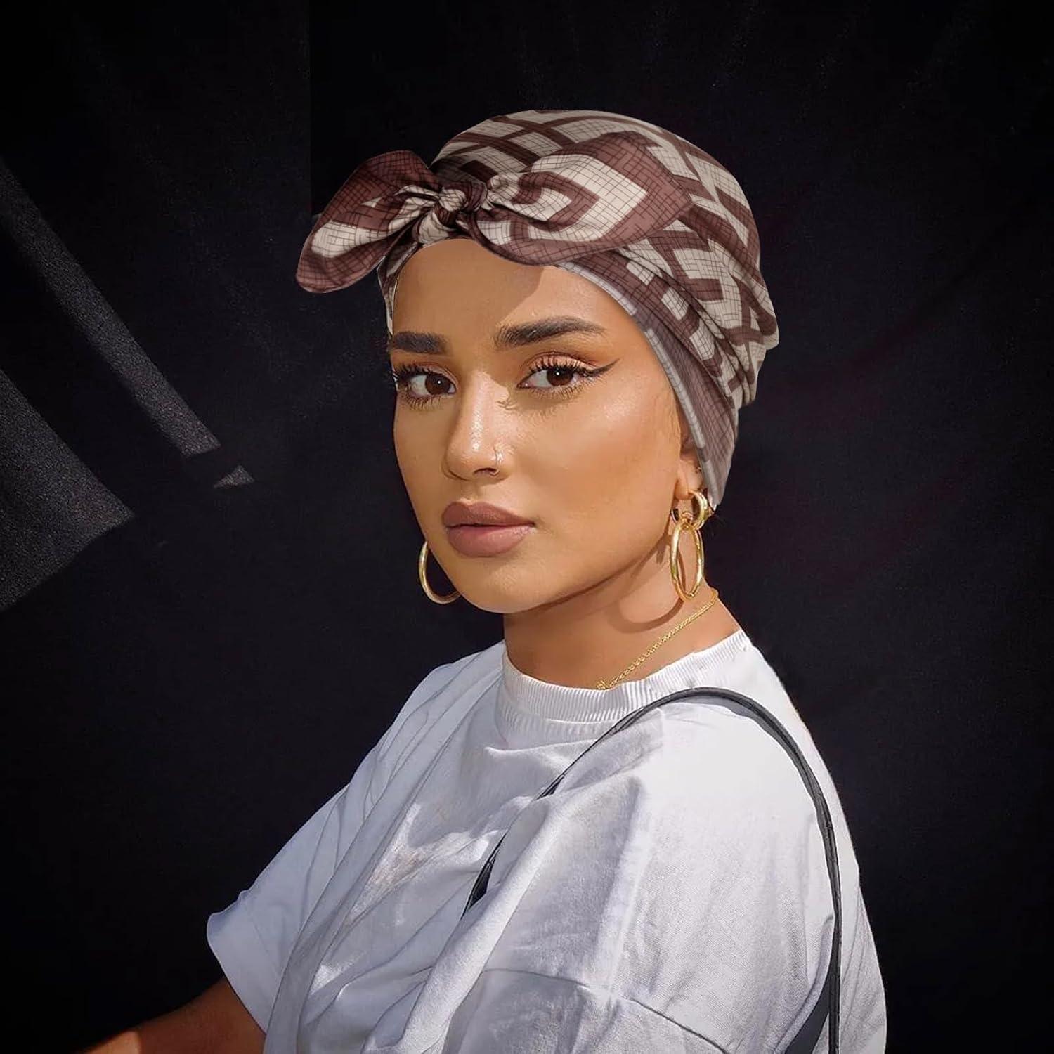 imageEXTREE Womens 35 inch Fashion Headscarf Silk Satin Scarf for Hair Wrapping at Night Bandana Square Scarf for SleepingKhaki Back Pattern