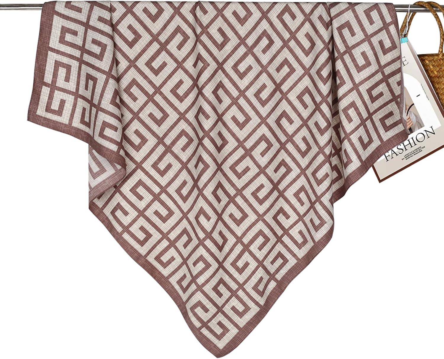 imageEXTREE Womens 35 inch Fashion Headscarf Silk Satin Scarf for Hair Wrapping at Night Bandana Square Scarf for SleepingKhaki Back Pattern