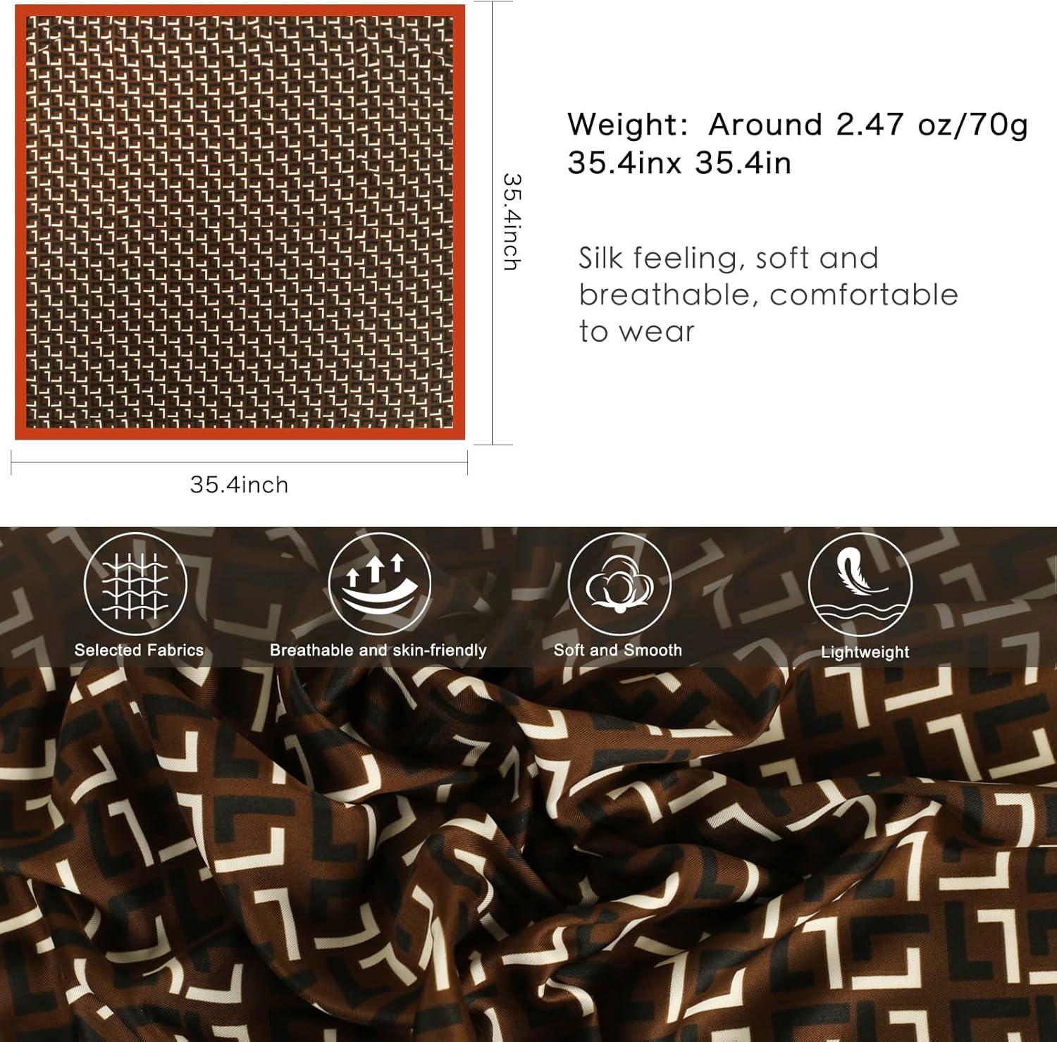 imageEXTREE Womens 35 inch Fashion Headscarf Silk Satin Scarf for Hair Wrapping at Night Bandana Square Scarf for SleepingL Pattern Coffee Color