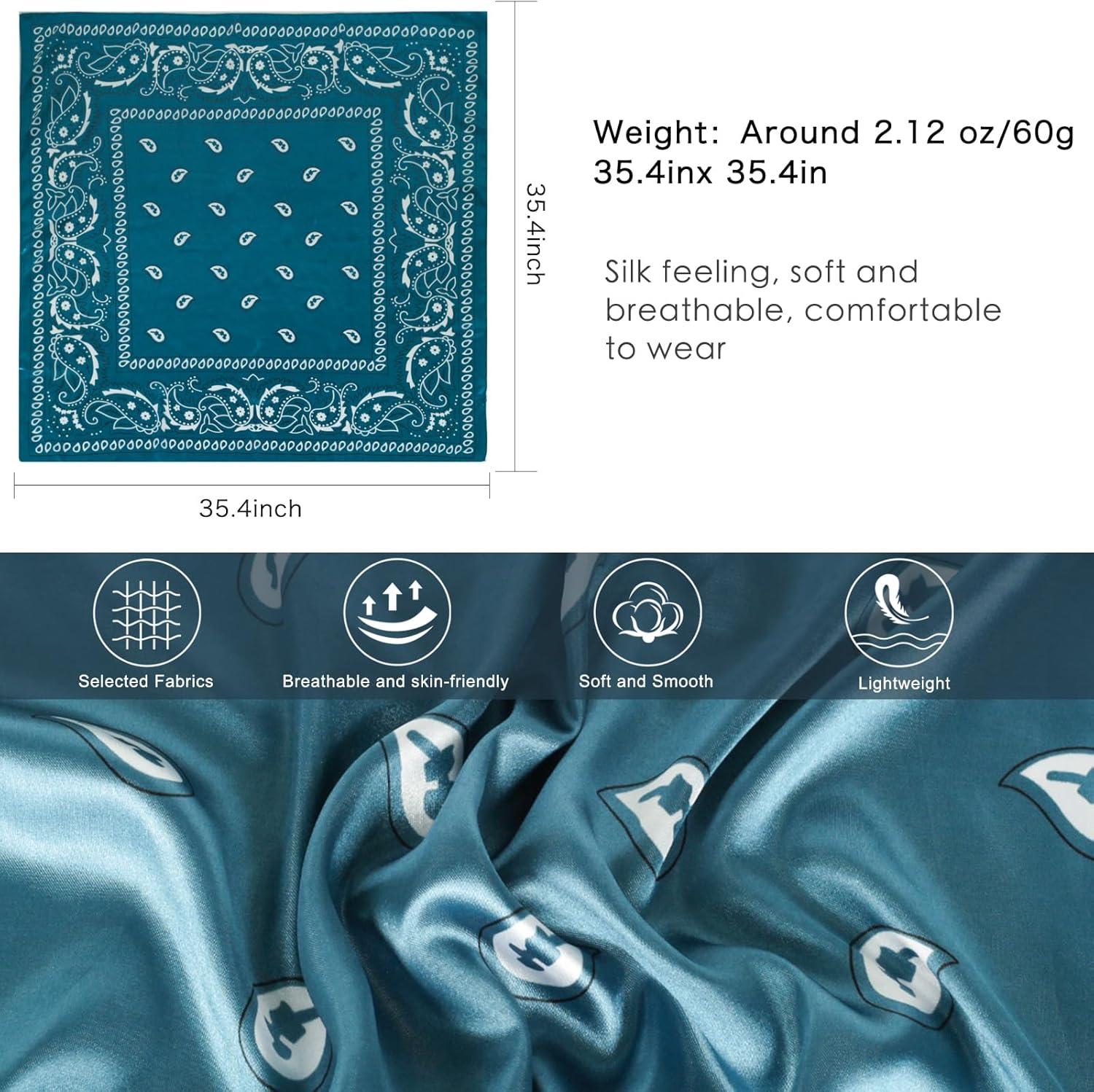 imageEXTREE Womens 35 inch Fashion Headscarf Silk Satin Scarf for Hair Wrapping at Night Bandana Square Scarf for SleepingLake Blue