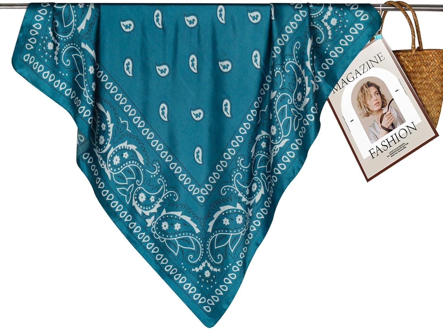 imageEXTREE Womens 35 inch Fashion Headscarf Silk Satin Scarf for Hair Wrapping at Night Bandana Square Scarf for SleepingLake Blue